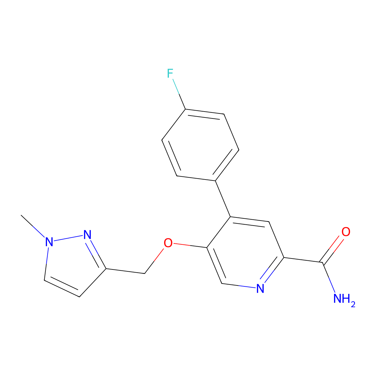 4-(4-Fluorophenyl)-5-[(1-methylpyrazol-3-yl)methoxy]pyridine-2-carboxamide molecular structure, CAS 2009052-76-8