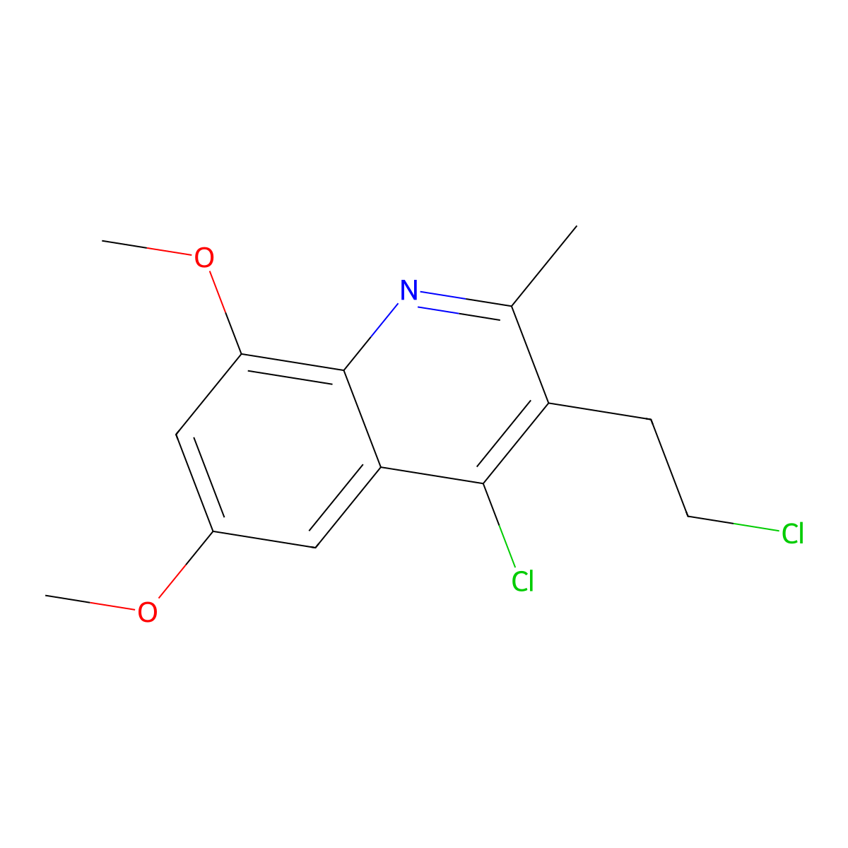 4-Chloro-3-(2-chloroethyl)-6,8-dimethoxy-2-methylquinoline molecular structure, CAS 200932-31-6