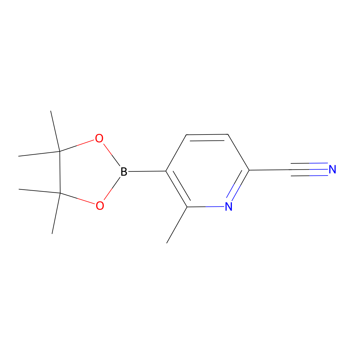 6-Methyl-5-(tetramethyl-1,3,2-dioxaborolan-2-yl)pyridine-2-carbonitrile molecular structure, CAS 2009346-11-4