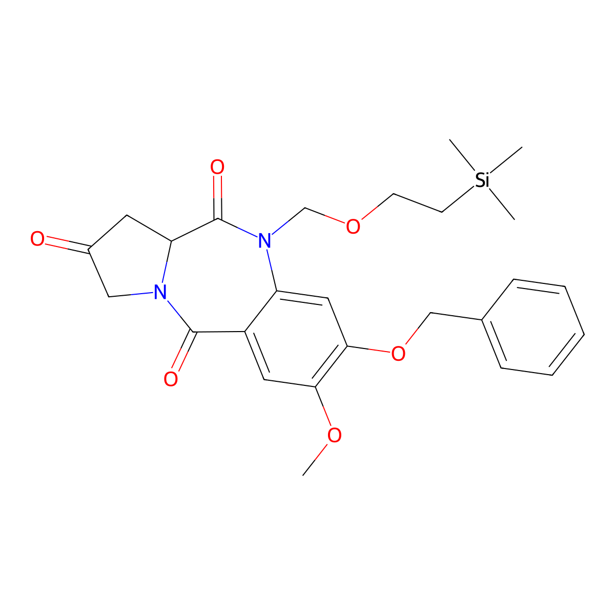 (S)-8-(Benzyloxy)-7-methoxy-10-((2-(trimethylsilyl)ethoxy)methyl)-1H-benzo[e]pyrrolo[1,2-a][1,4]diazepine-2,5,11(3H,10H,11aH)-trione molecular structure, CAS 2009357-69-9