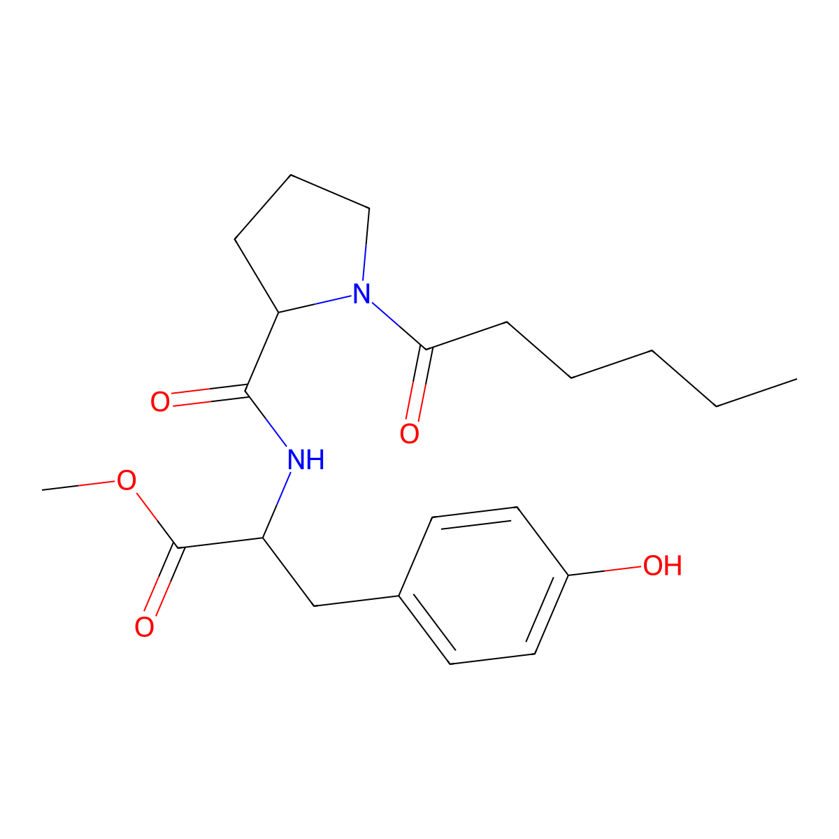 Methyl 2-[(1-hexanoylpyrrolidine-2-carbonyl)amino]-3-(4-hydroxyphenyl)propanoate molecular structure, CAS 200954-39-8
