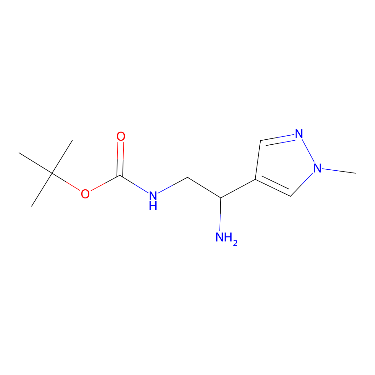 tert-butyl N-[2-amino-2-(1-methyl-1H-pyrazol-4-yl)ethyl]carbamate molecular structure, CAS 2009587-05-5
