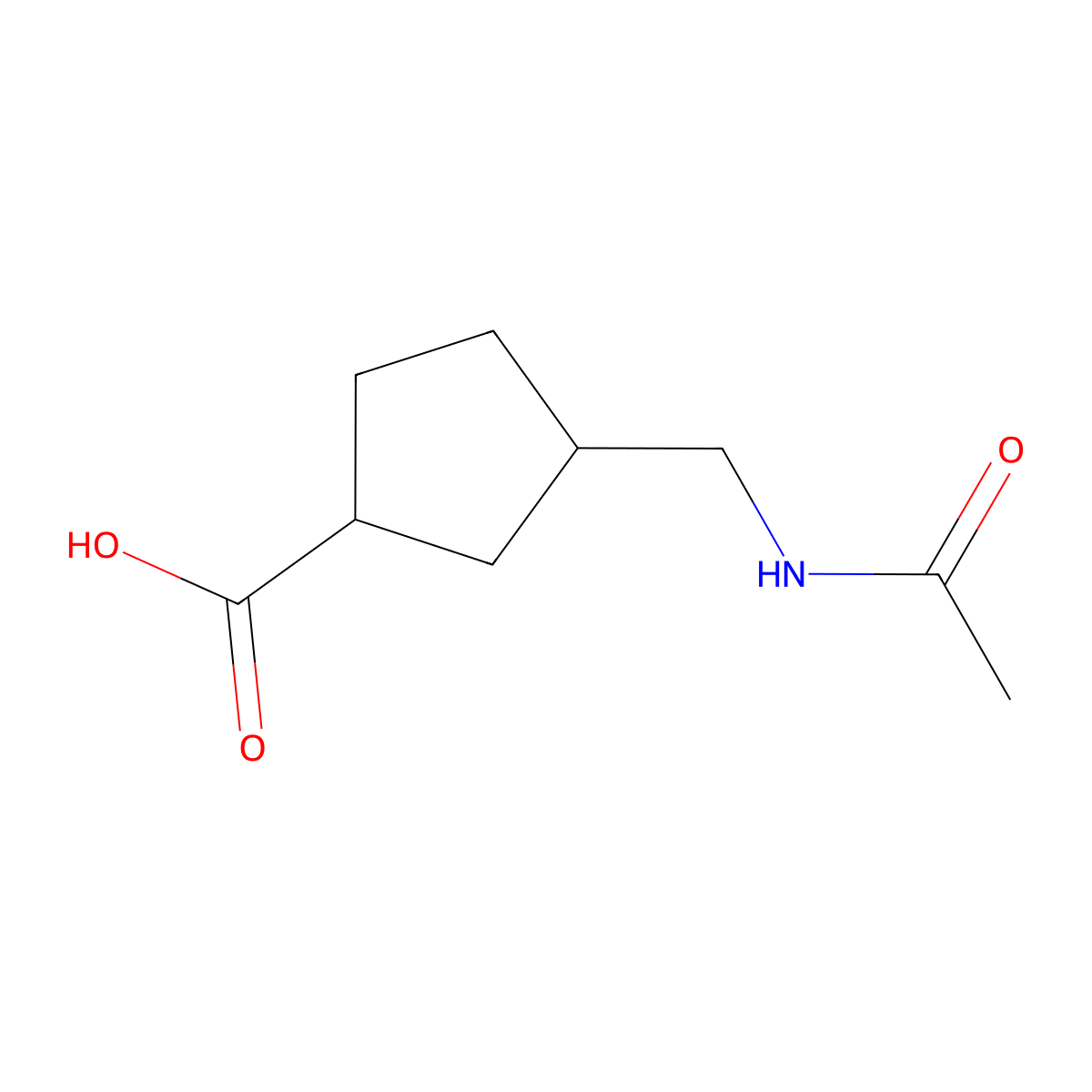 rac-(1R,3S)-3-(acetamidomethyl)cyclopentane-1-carboxylic acid molecular structure, CAS 201000-20-6