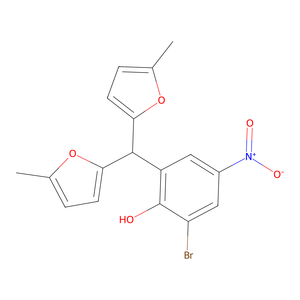 2-[Bis(5-methylfuran-2-yl)methyl]-6-bromo-4-nitrophenol molecular structure, CAS 201003-01-2