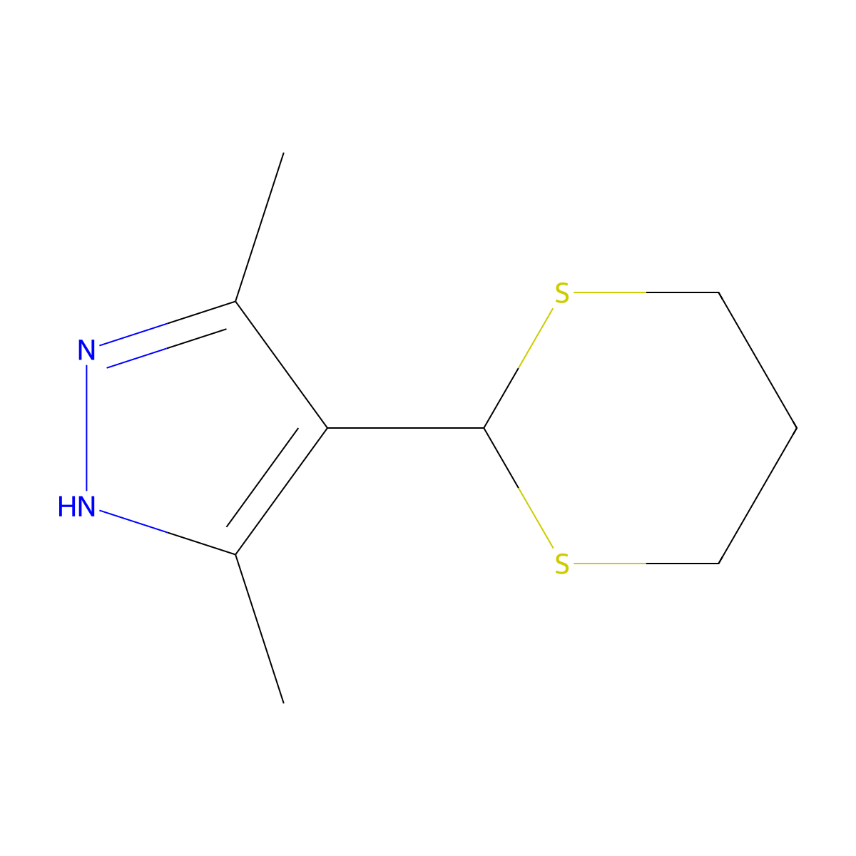 3,5-Dimethyl-4-(1,3-dithian-YL)-1H-pyrazole molecular structure, CAS 201008-65-3