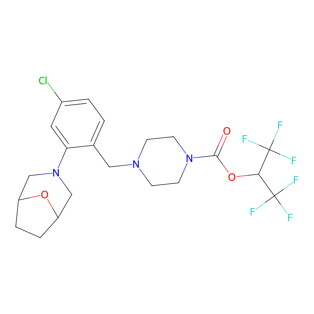 1,1,1,3,3,3-Hexafluoropropan-2-yl 4-(2-(8-oxa-3-azabicyclo[3.2.1]octan-3-yl)-4-chlorobenzyl)piperazine-1-carboxylate molecular structure, CAS 2010154-82-0