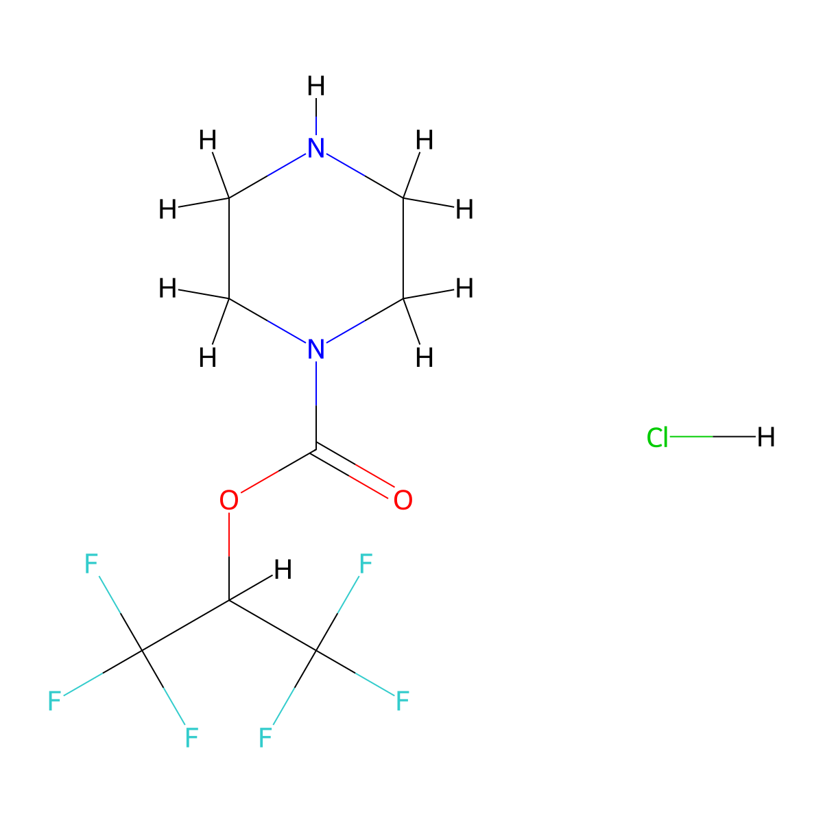 1,1,1,3,3,3-Hexafluoropropan-2-yl piperazine-1-carboxylate hydrochloride molecular structure, CAS 2010155-77-6