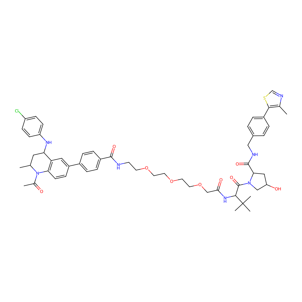 (2S,4R)-1-[(2S)-2-[[2-[2-[2-[2-[[4-[(2S,4R)-1-acetyl-4-(4-chloroanilino)-2-methyl-3,4-dihydro-2H-quinolin-6-yl]benzoyl]amino]ethoxy]ethoxy]ethoxy]acetyl]amino]-3,3-dimethylbutanoyl]-4-hydroxy-N-[[4-(4-methyl-1,3-thiazol-5-yl)phenyl]methyl]pyrrolidine-2-carboxamide molecular structure, CAS 2010159-47-2