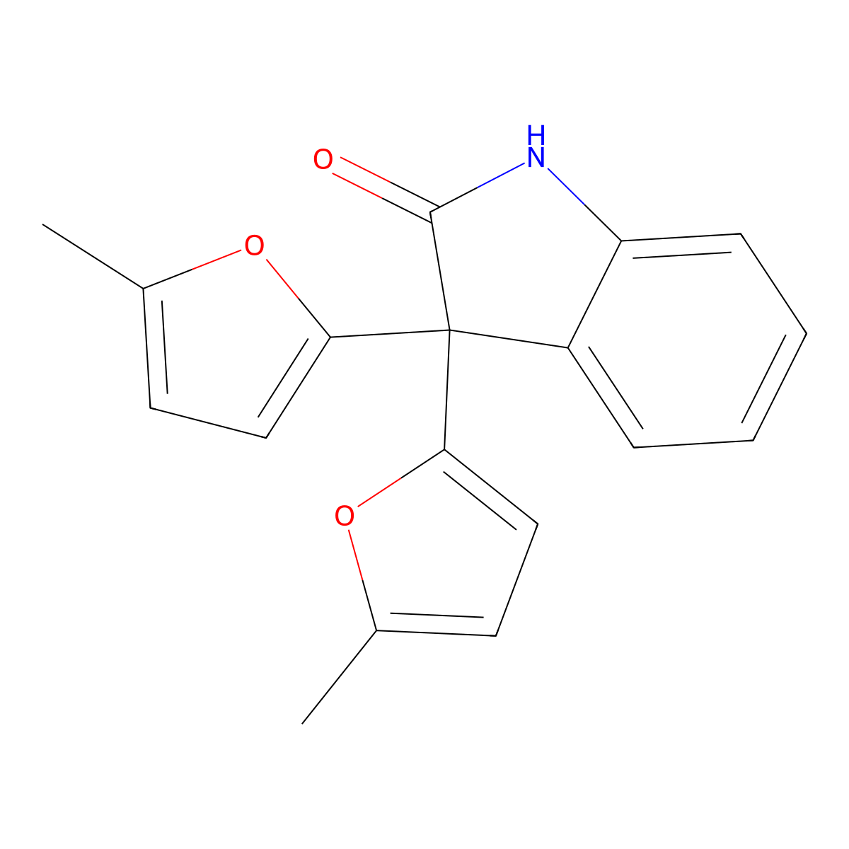 3,3-bis(5-methylfuran-2-yl)-1H-indol-2-one molecular structure, CAS 201023-33-8