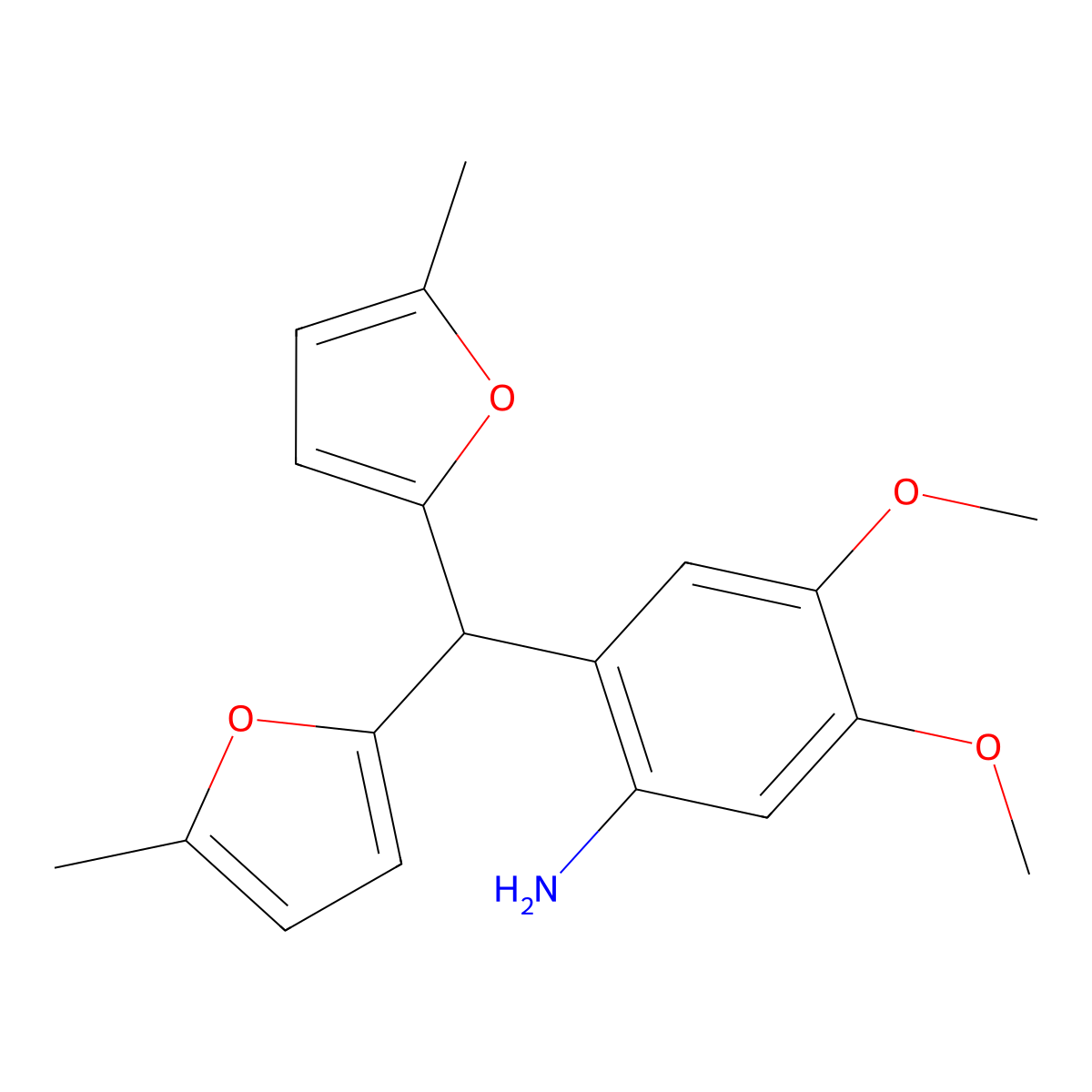 2-[Bis(5-methylfuran-2-yl)methyl]-4,5-dimethoxyaniline molecular structure, CAS 201028-74-2