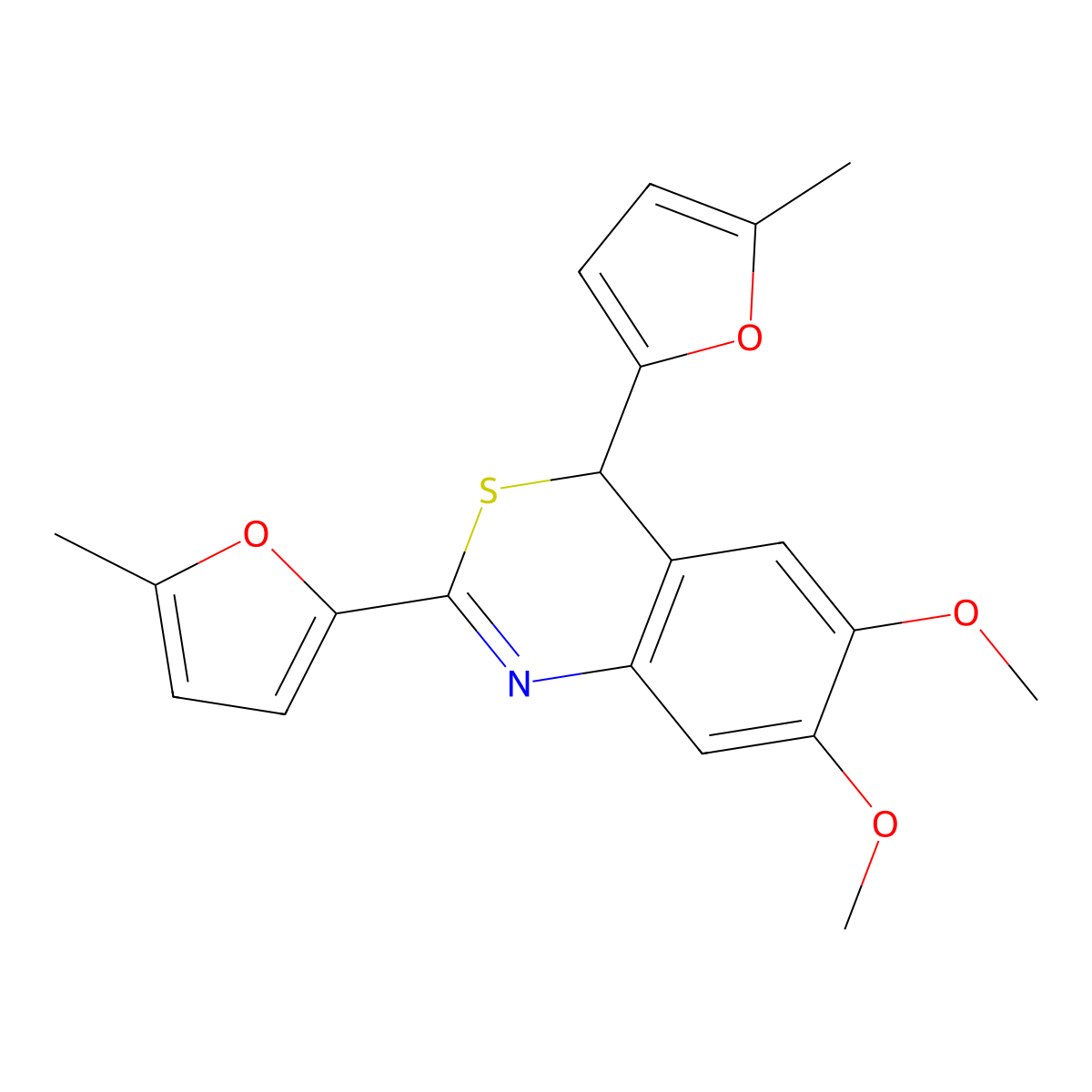 6,7-dimethoxy-2,4-bis(5-methylfuran-2-yl)-4H-3,1-benzothiazine molecular structure, CAS 201028-81-1