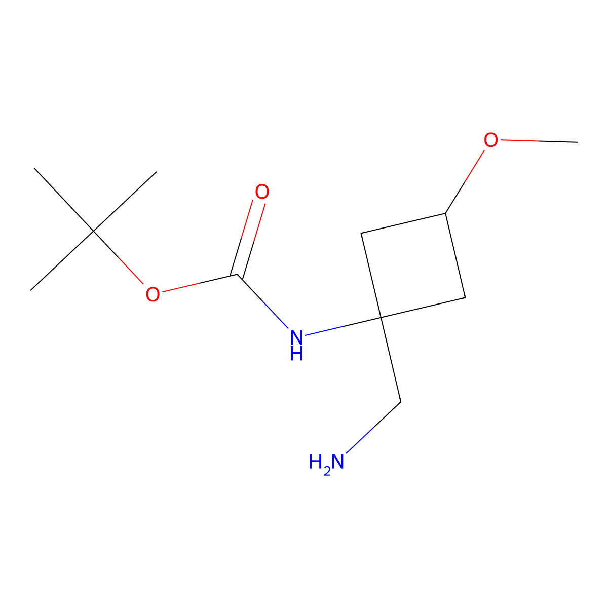 tert-butyl N-[1-(aminomethyl)-3-methoxycyclobutyl]carbamate, Mixture of diastereomers molecular structure, CAS 2010488-82-9