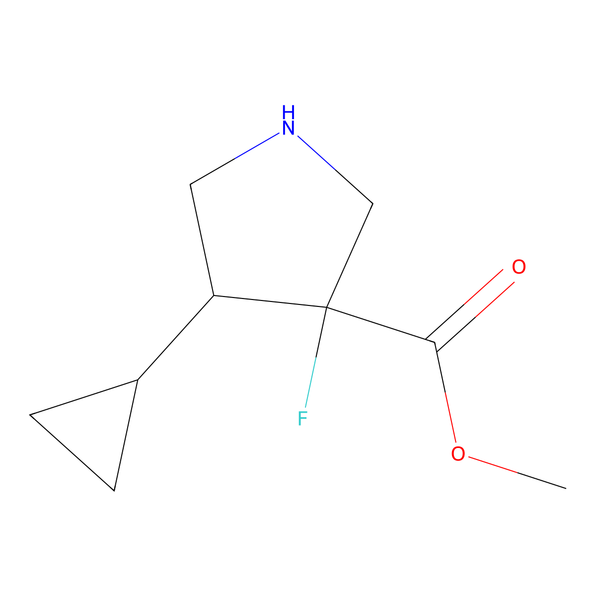 Methyl 4-cyclopropyl-3-fluoropyrrolidine-3-carboxylate molecular structure, CAS 2010533-67-0
