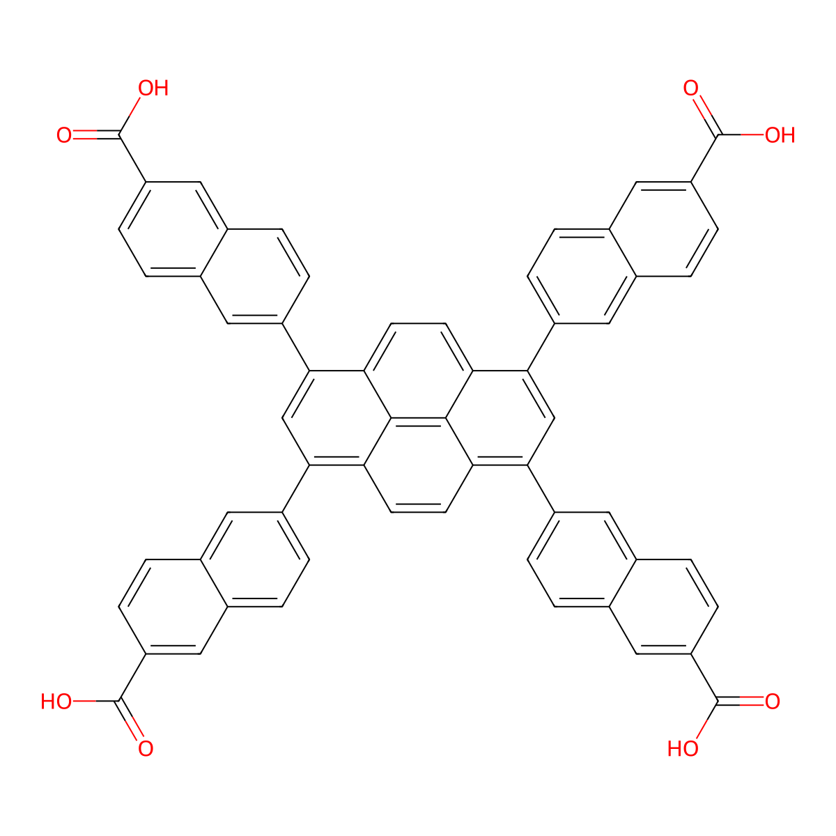 6,6',6'',6'''-(Pyrene-1,3,6,8-tetrayl)tetrakis(2-naphthoic acid) molecular structure, CAS 2010983-66-9