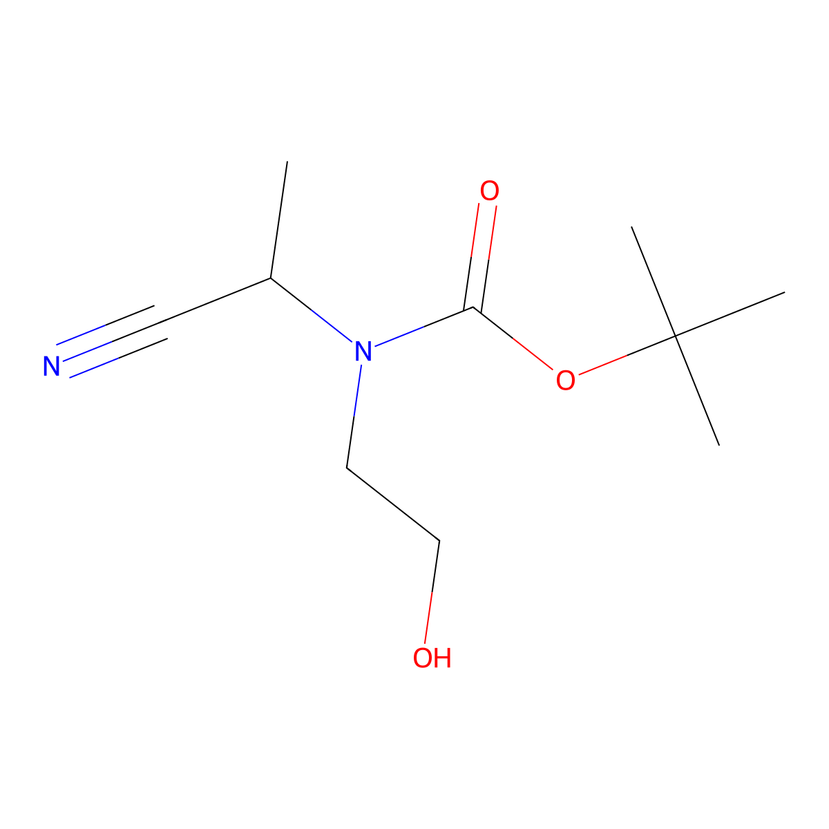 tert-butyl N-(1-cyanoethyl)-N-(2-hydroxyethyl)carbamate molecular structure, CAS 2011067-34-6