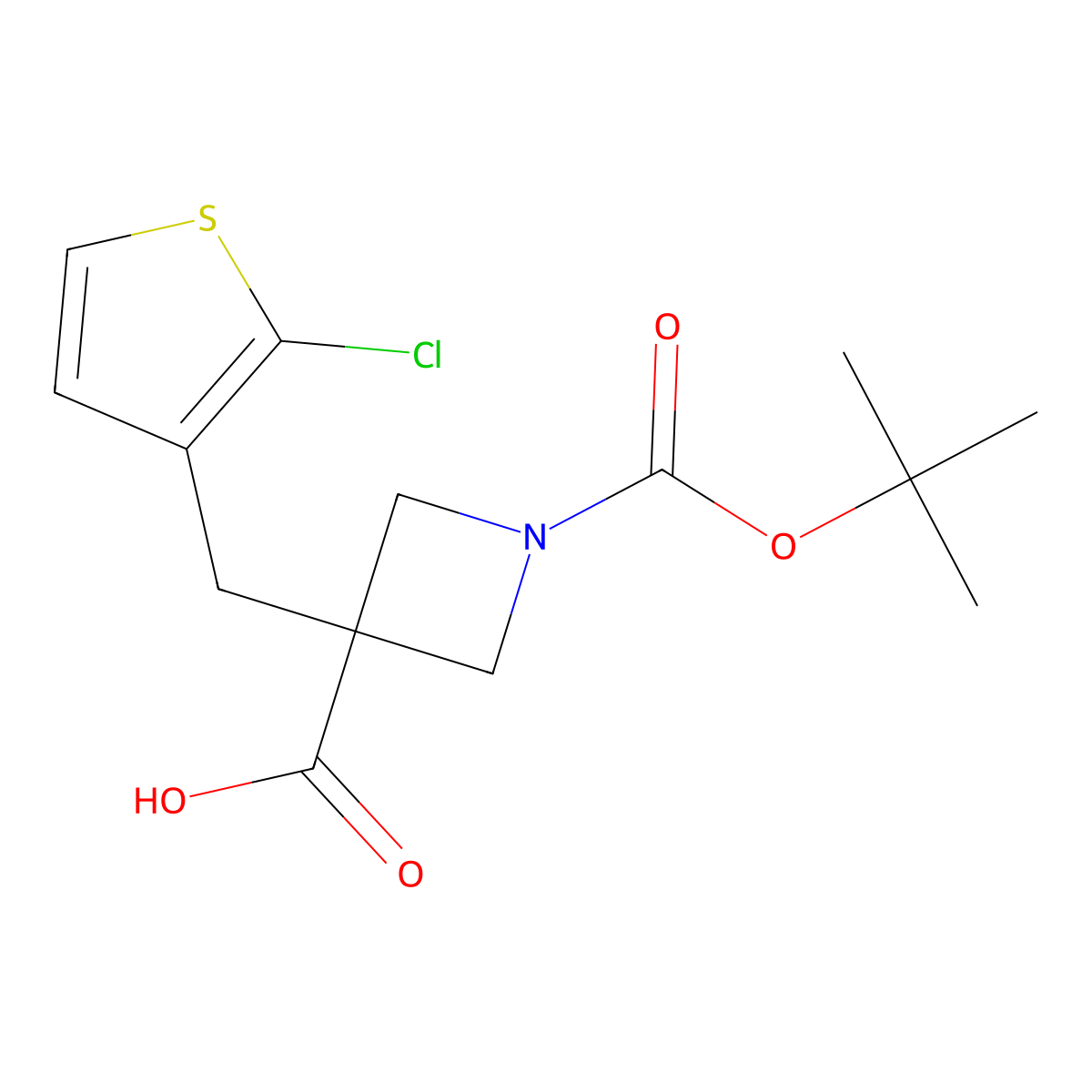 1-[(Tert-butoxy)carbonyl]-3-[(2-chlorothiophen-3-yl)methyl]azetidine-3-carboxylic acid molecular structure, CAS 2011102-99-9
