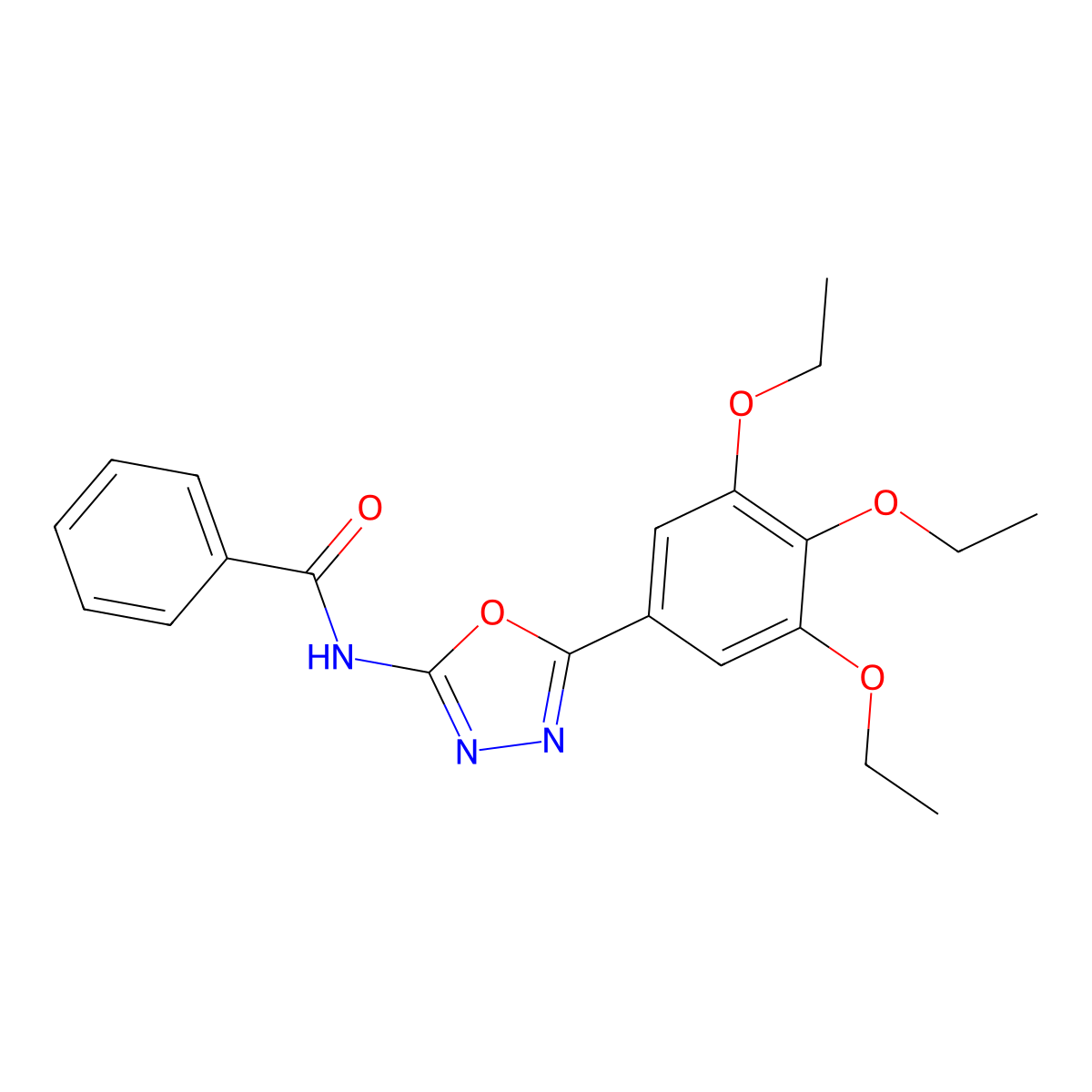 N-[5-(3,4,5-triethoxyphenyl)-1,3,4-oxadiazol-2-yl]benzamide molecular structure, CAS 20113-25-1