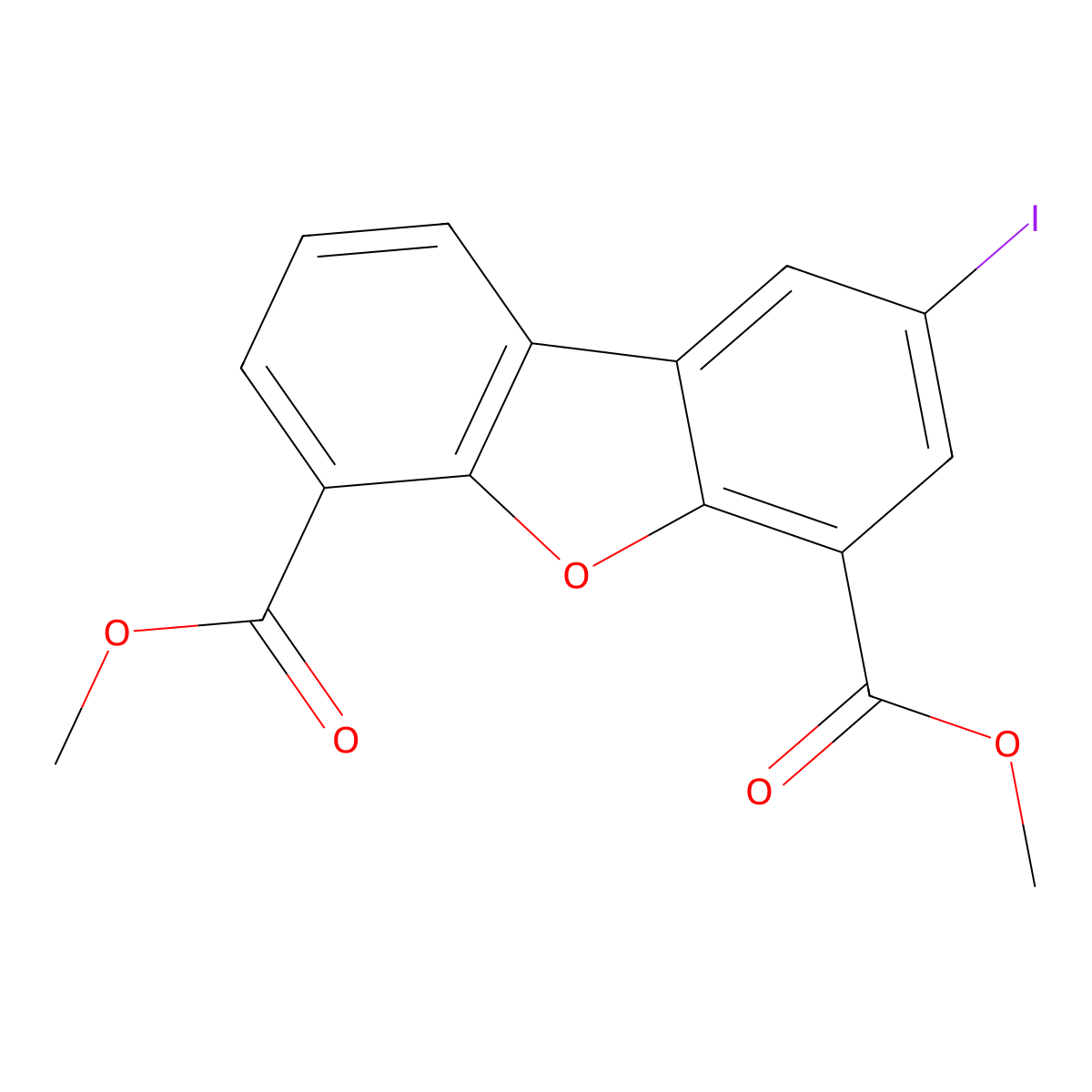 Dimethyl 2-iododibenzo[b,d]furan-4,6-dicarboxylate molecular structure, CAS 201138-90-1