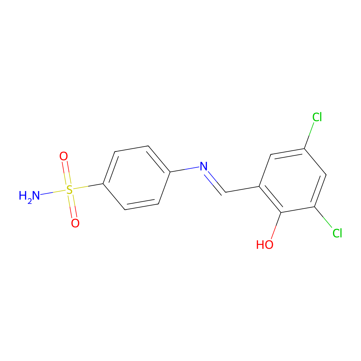 4-((3,5-Dichloro-2-hydroxybenzylidene)amino)benzenesulfonamide molecular structure, CAS 20114-85-6