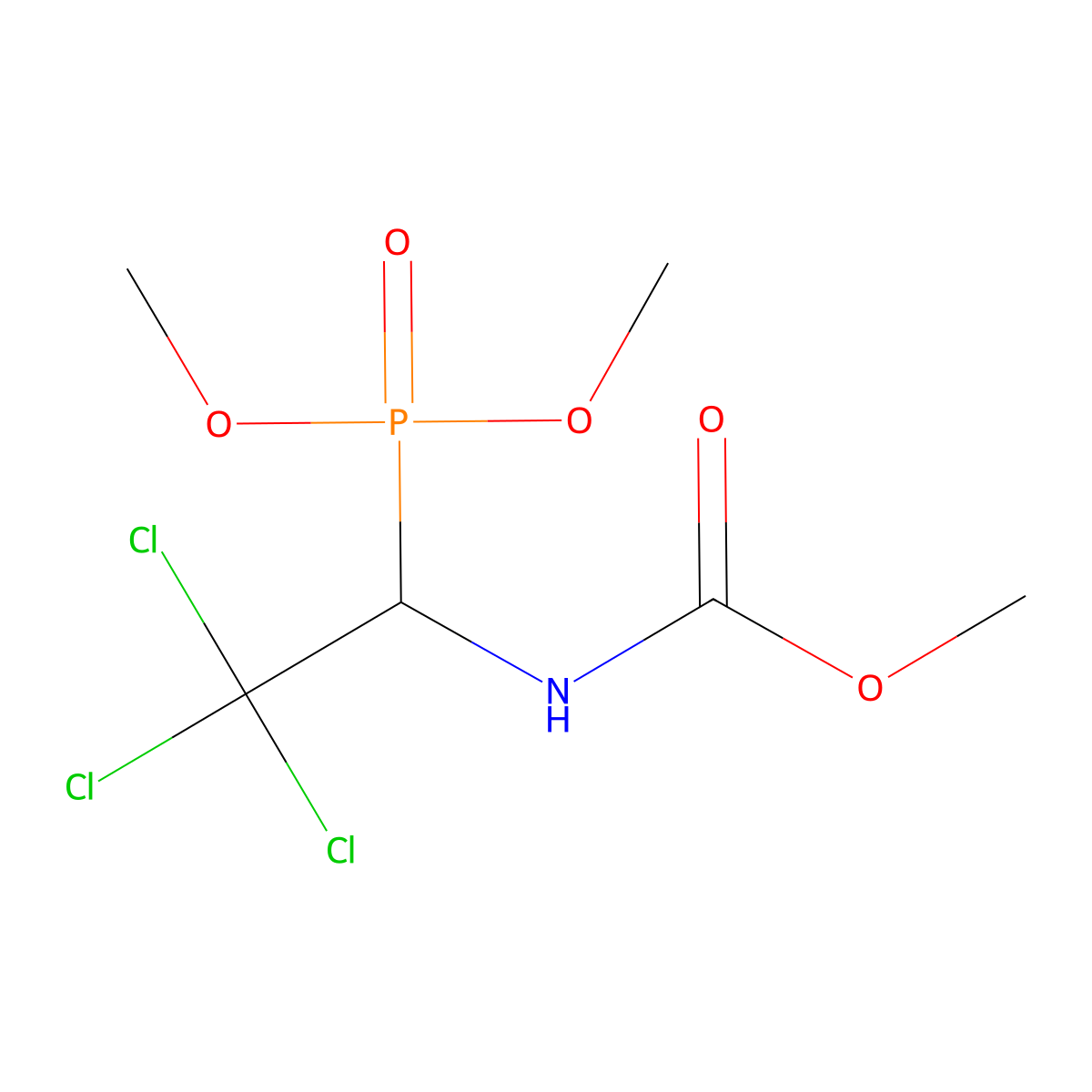 Methyl (2,2,2-trichloro-1-(dimethoxyphosphoryl)ethyl)carbamate molecular structure, CAS 201160-63-6