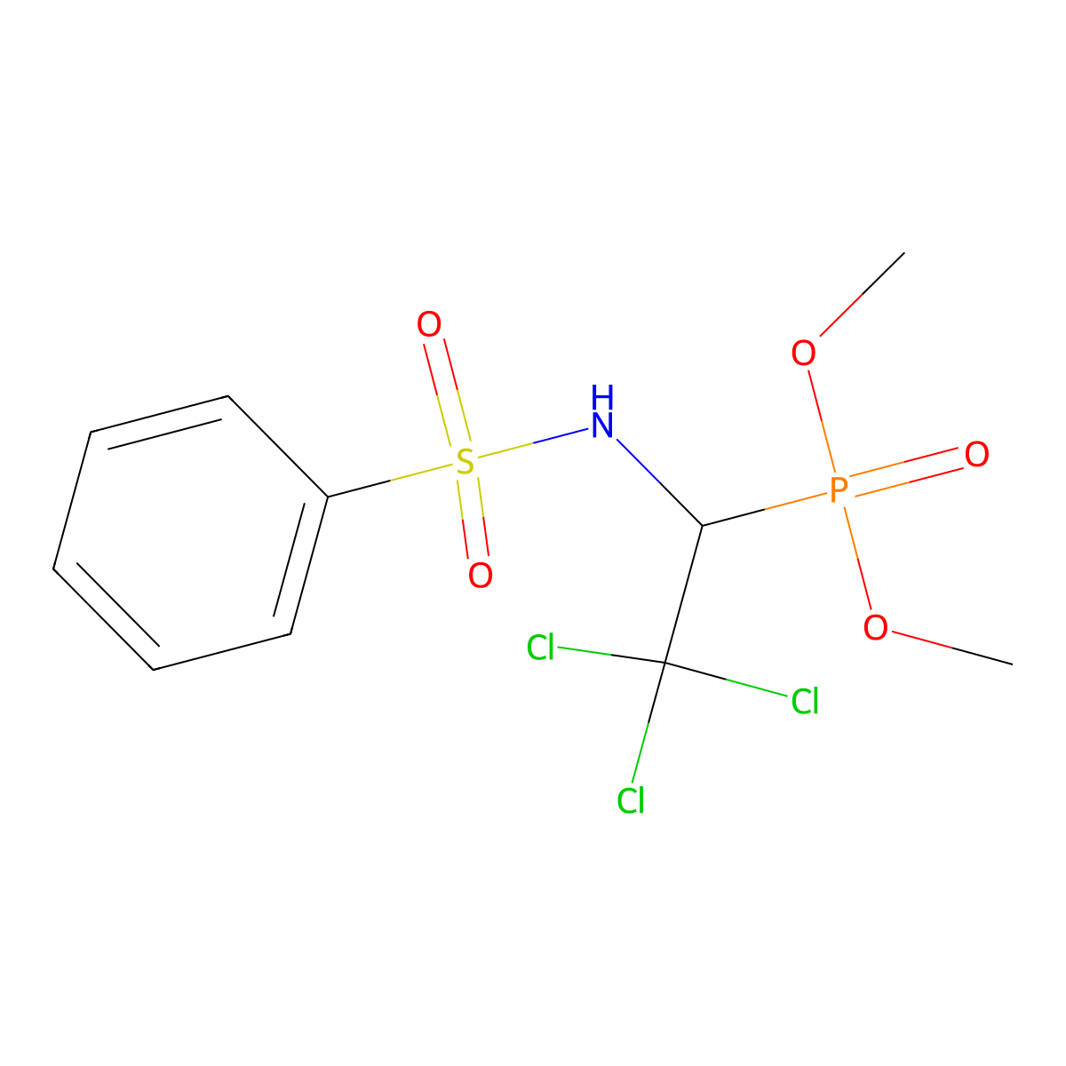 N-(2,2,2-trichloro-1-dimethoxyphosphorylethyl)benzenesulfonamide molecular structure, CAS 201160-81-8