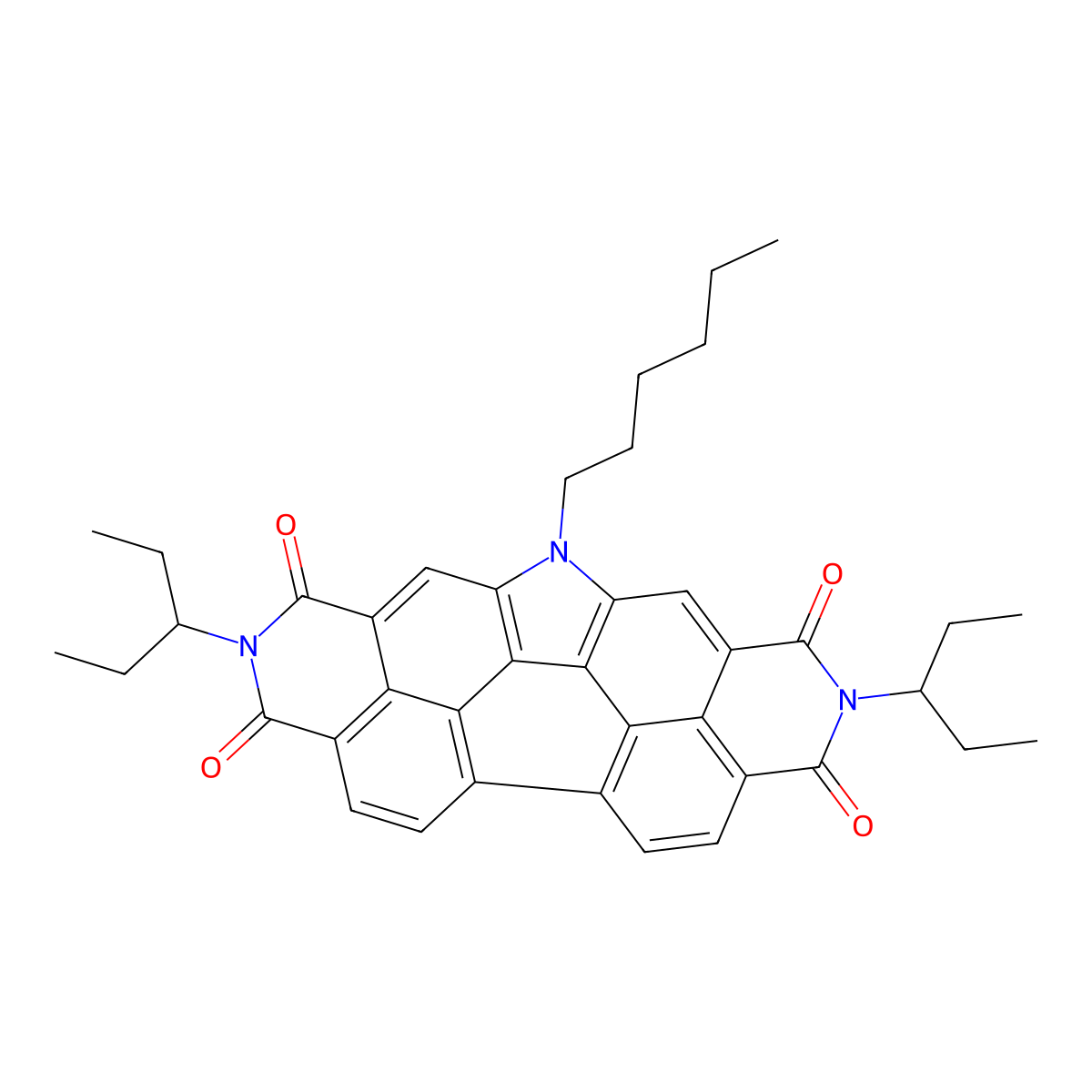 15-Hexyl-10,20-di(pentan-3-yl)-10,15,20-triazaoctacyclo[16.7.1.14,8.02,16.03,14.05,25.022,26.012,27]heptacosa-1(25),2(16),3(14),4,6,8(27),12,17,22(26),23-decaene-9,11,19,21-tetrone molecular structure, CAS 2011757-22-3