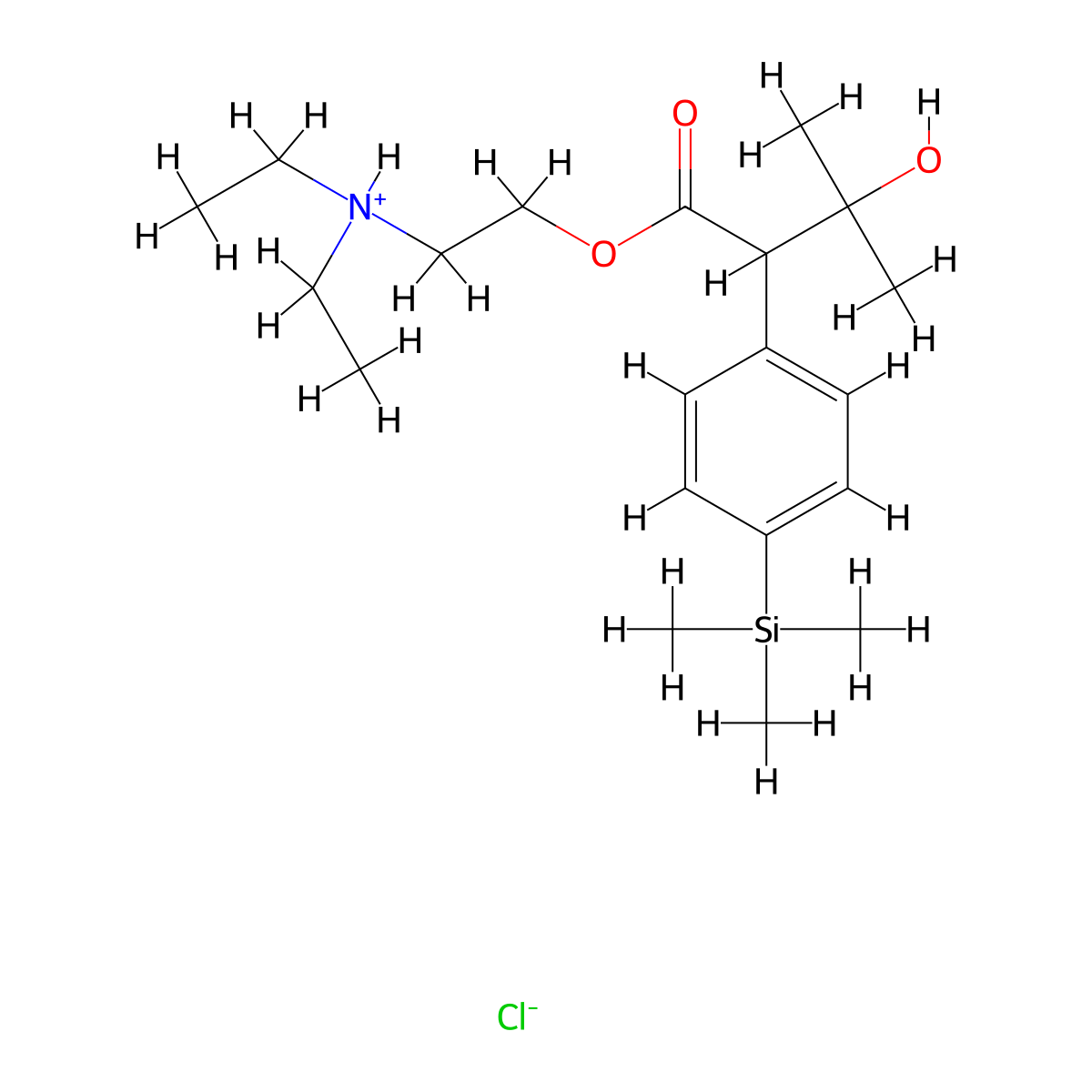 Butyric acid, 3-hydroxy-3-methyl-2-(p-(trimethylsilyl)phenyl)-, 2-(diethylamino)ethyl ester, hydrochloride molecular structure, CAS 20119-47-5