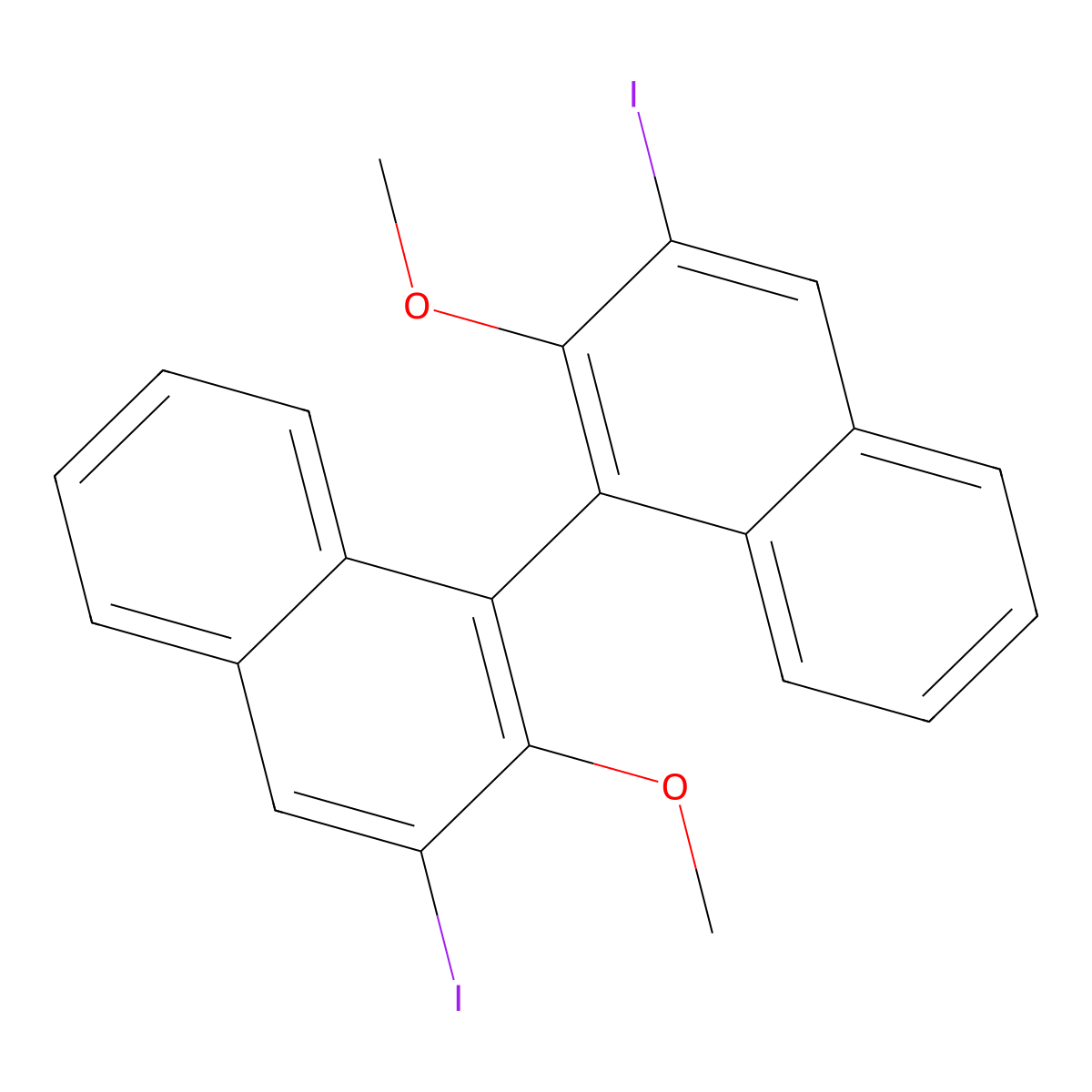 1,1'-Binaphthalene, 3,3'-diiodo-2,2'-dimethoxy- molecular structure, CAS 201206-92-0