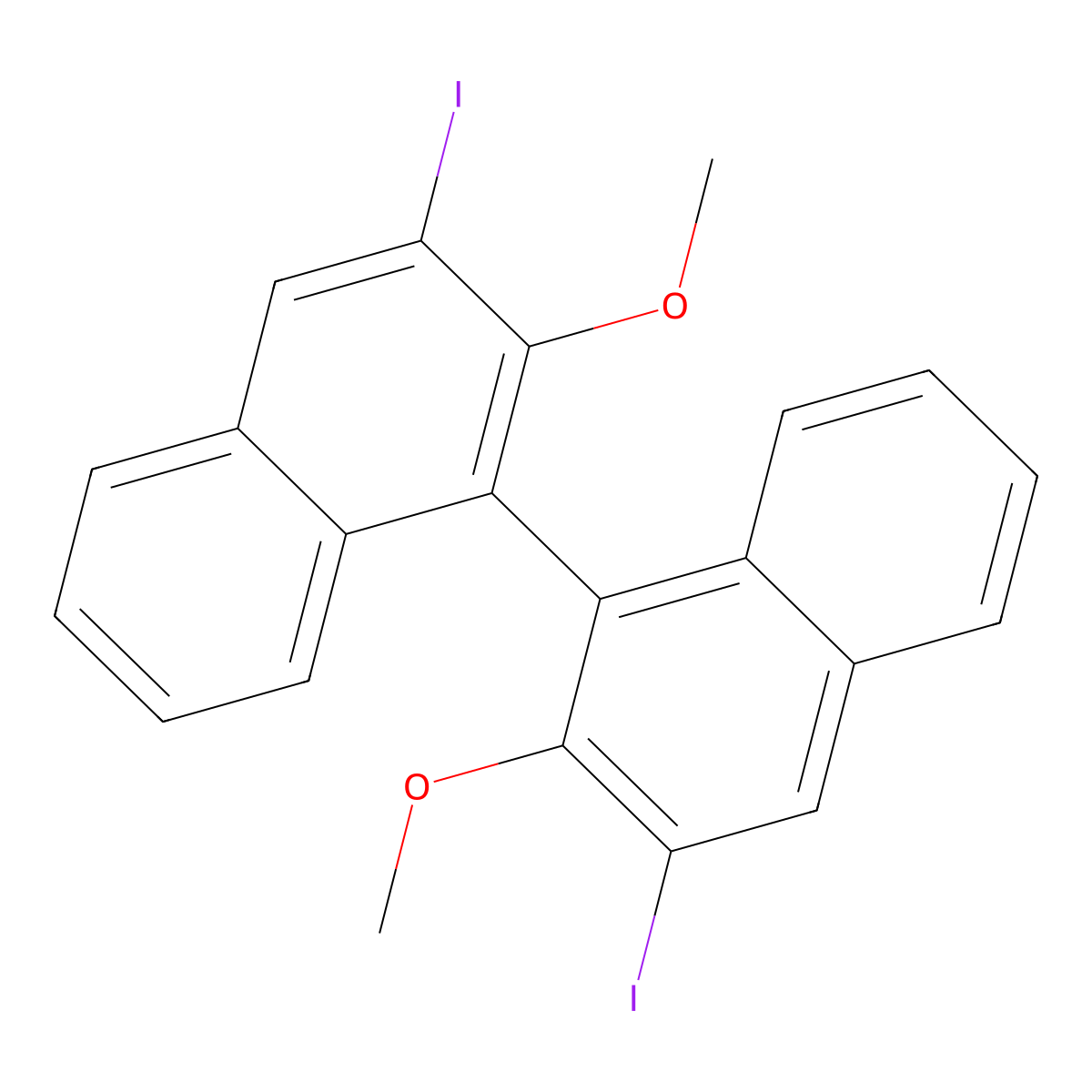 1,1'-Binaphthalene, 3,3'-diiodo-2,2'-dimethoxy- molecular structure, CAS 201206-92-0