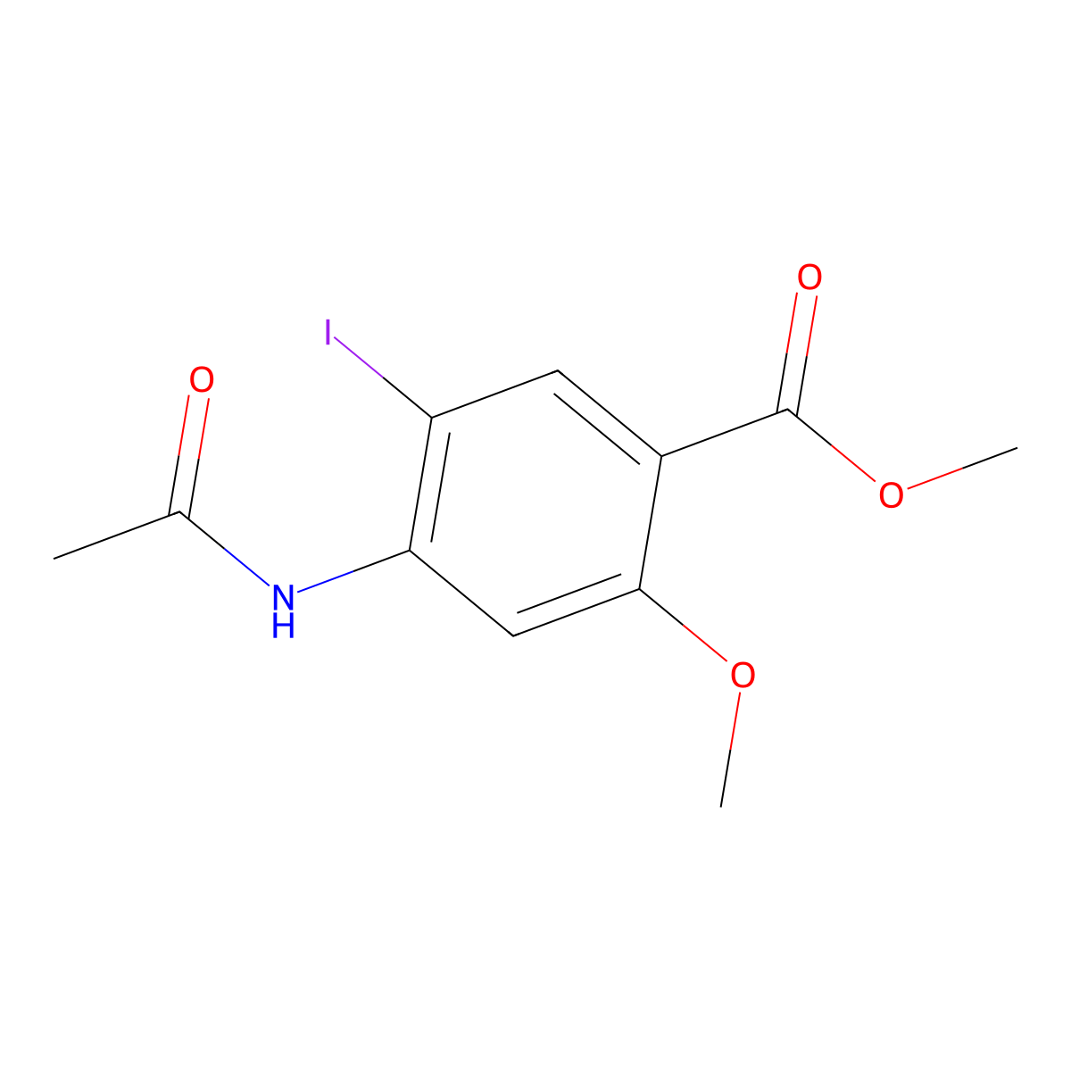 Methyl 4-(acetylamino)-5-iodo-2-methoxybenzoate molecular structure, CAS 201214-53-1