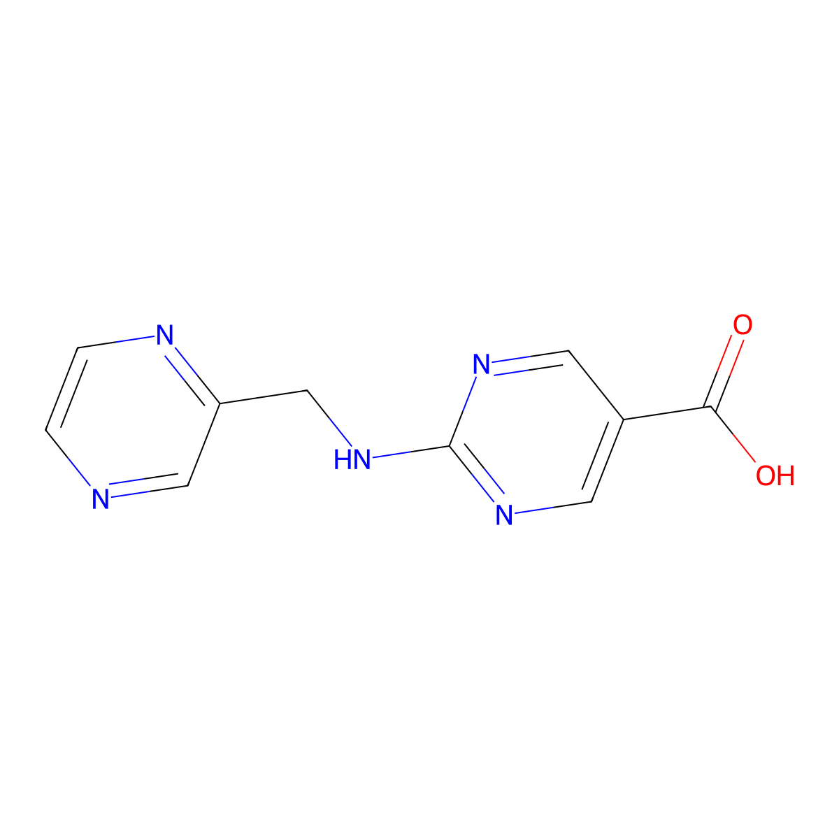 2-[(2-pyrazinylmethyl)amino]-5-Pyrimidinecarboxylic acid molecular structure, CAS 2012271-00-8