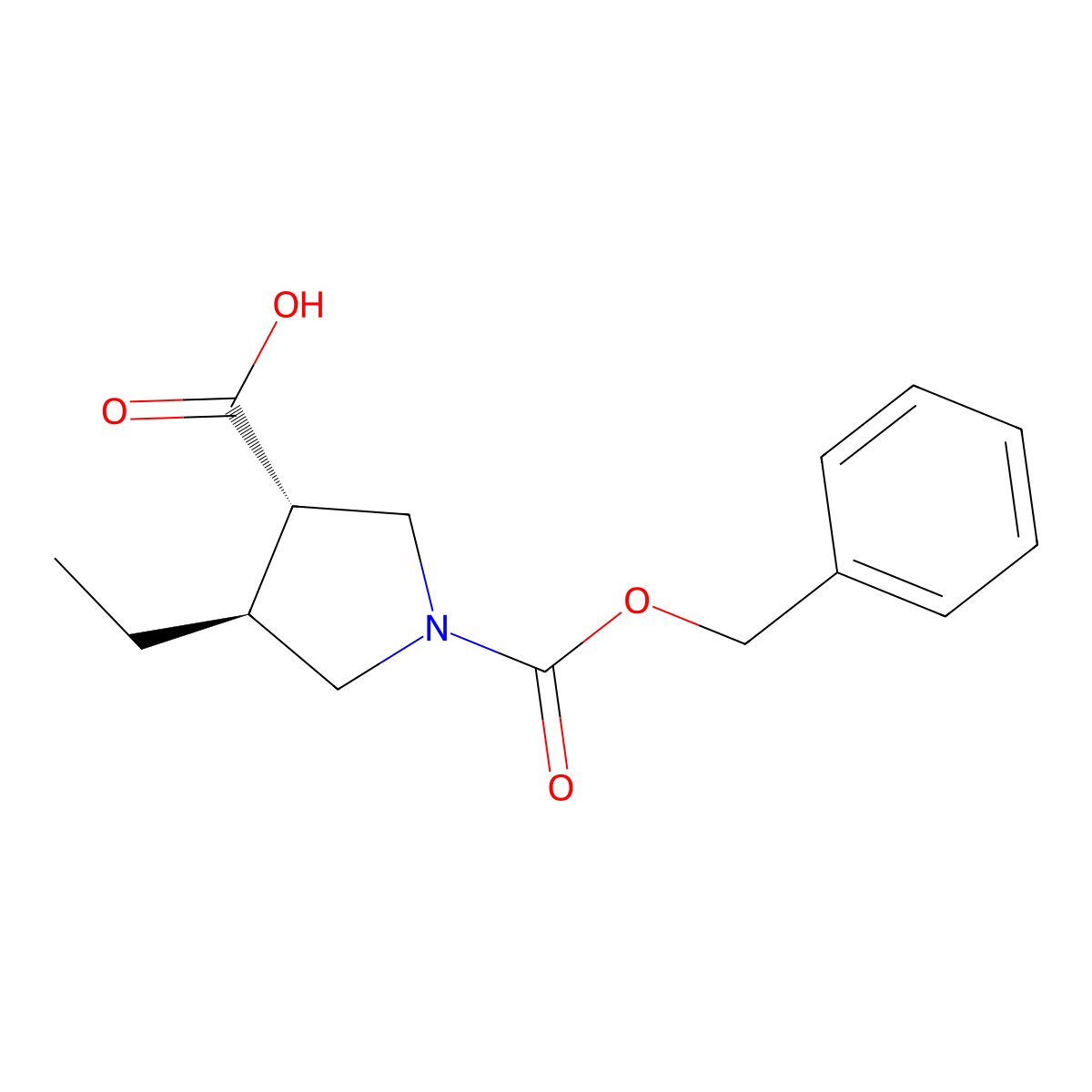 (3S,4S)-1-((Benzyloxy)carbonyl)-4-ethylpyrrolidine-3-carboxylic Acid molecular structure, CAS 201228-22-0