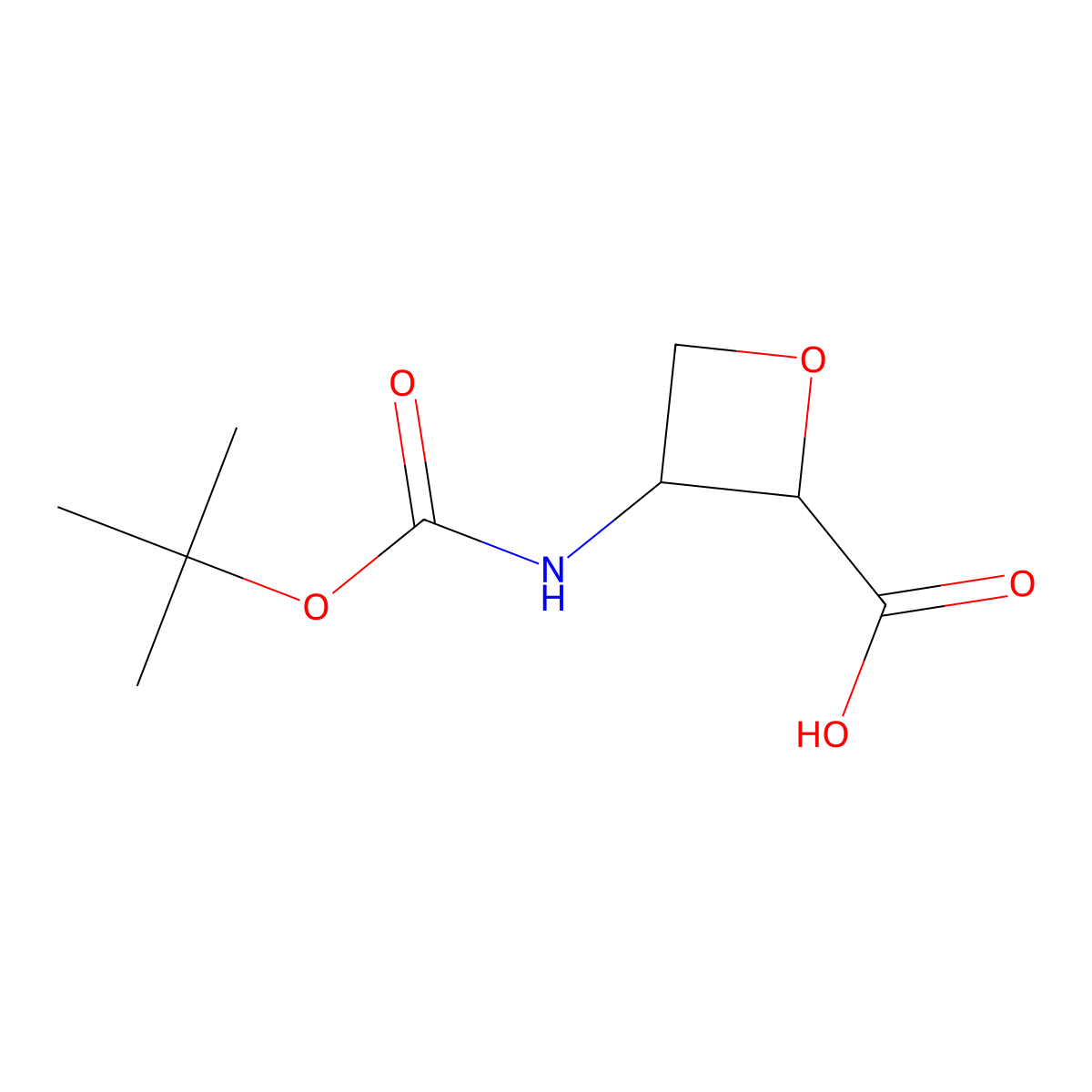(2R,3R)-3-((Tert-butoxycarbonyl)amino)oxetane-2-carboxylic acid molecular structure, CAS 2012574-99-9