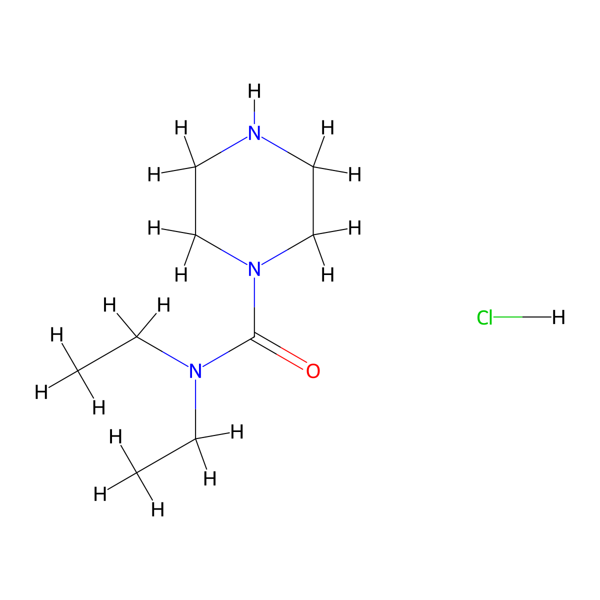 N,N-diethylpiperazine-1-carboxamide hydrochloride molecular structure, CAS 20127-99-5