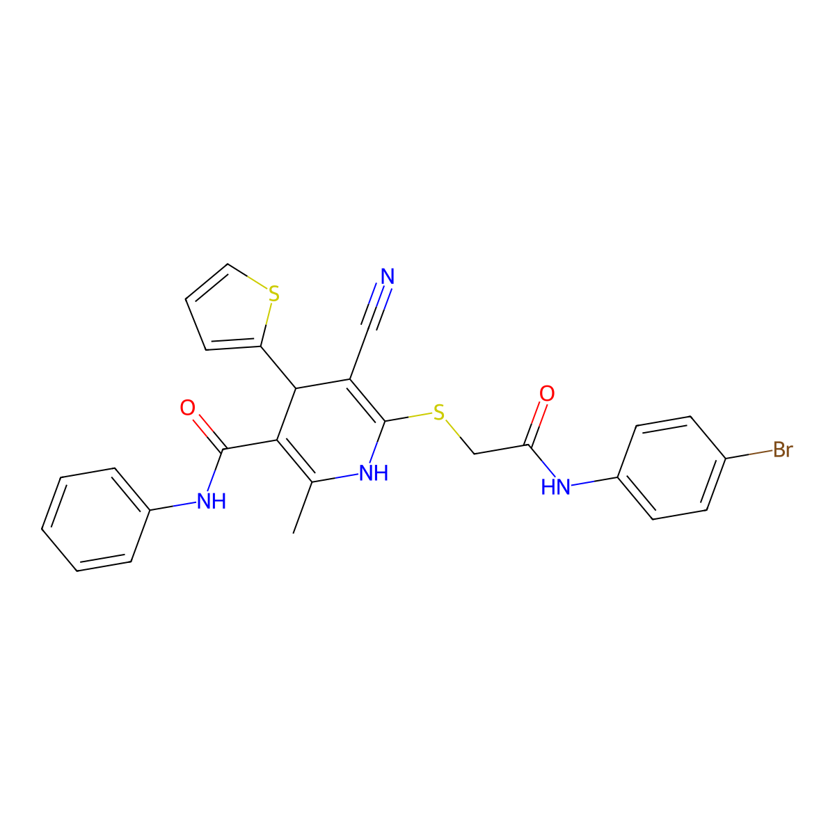 6-[2-(4-bromoanilino)-2-oxoethyl]sulfanyl-5-cyano-2-methyl-N-phenyl-4-thiophen-2-yl-1,4-dihydropyridine-3-carboxamide molecular structure, CAS 201273-68-9