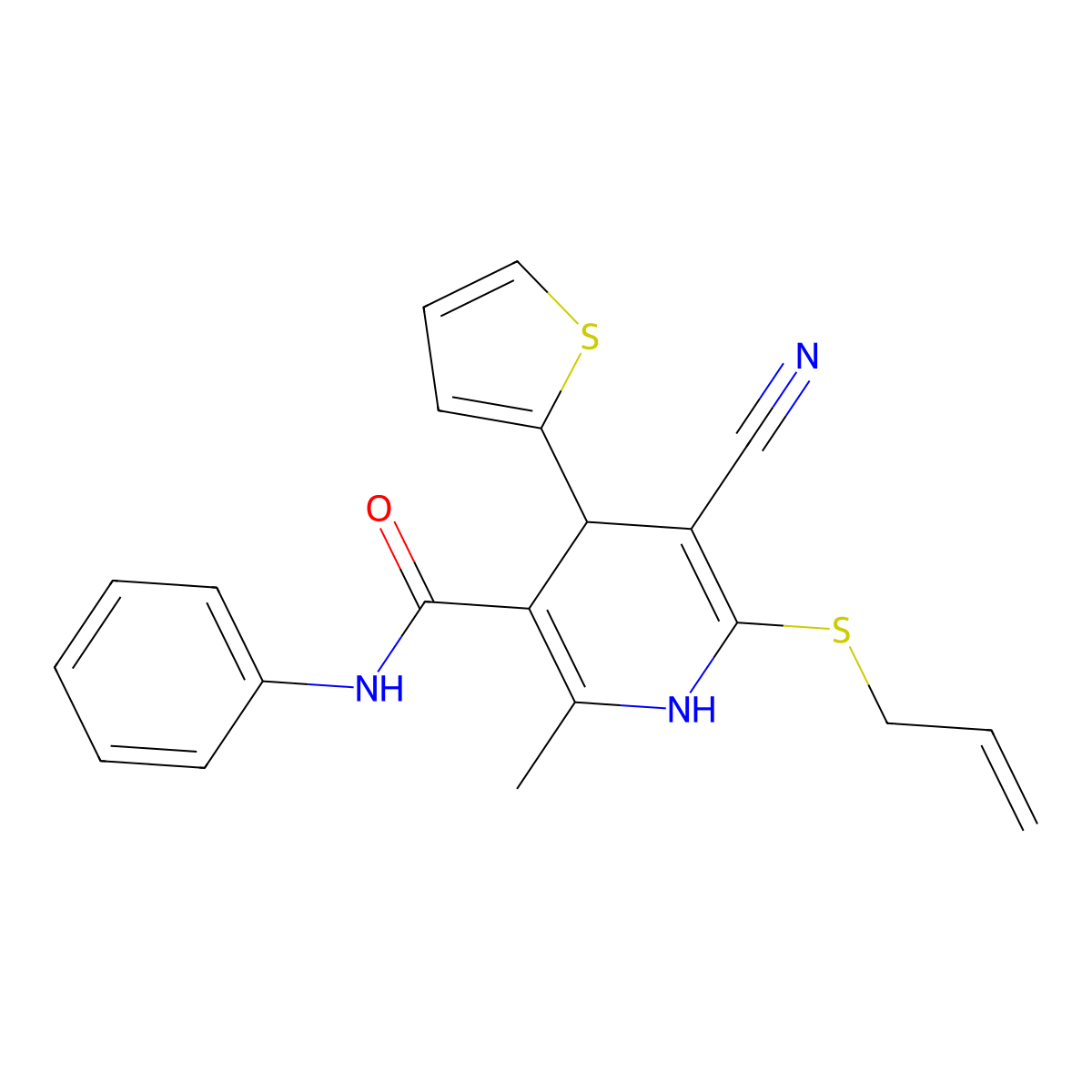 5-cyano-2-methyl-N-phenyl-6-prop-2-enylsulfanyl-4-thiophen-2-yl-1,4-dihydropyridine-3-carboxamide molecular structure, CAS 201273-69-0