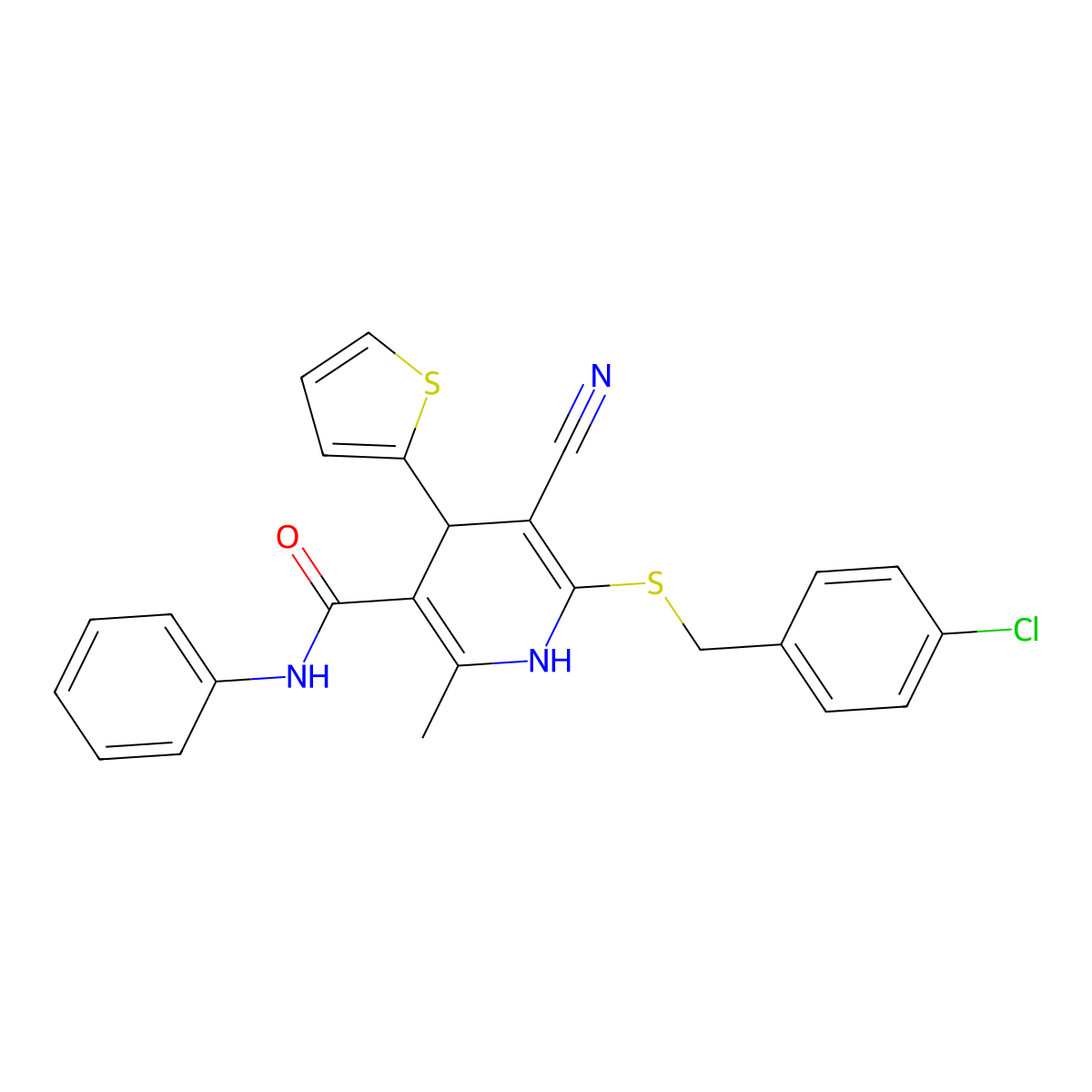 6-[(4-chlorophenyl)methylsulfanyl]-5-cyano-2-methyl-N-phenyl-4-thiophen-2-yl-1,4-dihydropyridine-3-carboxamide molecular structure, CAS 201273-70-3
