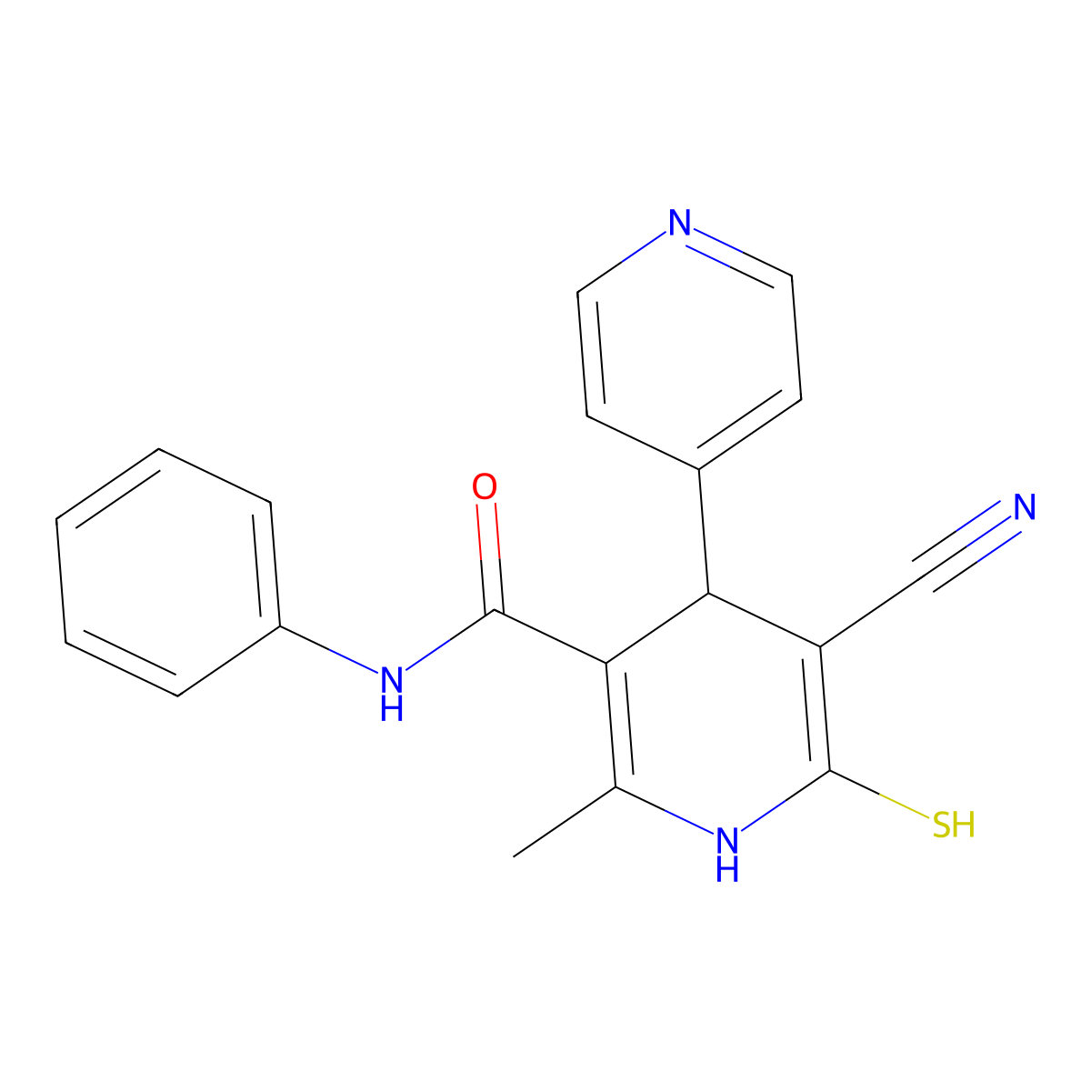 5-Cyano-1,4-dihydro-6-mercapto-2-methyl-N-phenyl[4,4a(2)-bipyridine]-3-carboxamide molecular structure, CAS 201274-10-4