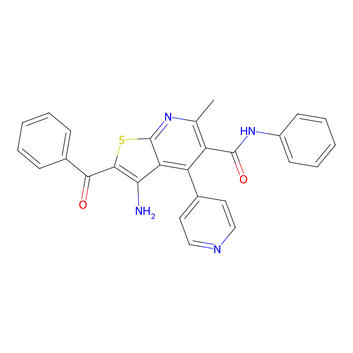 3-amino-2-benzoyl-6-methyl-N-phenyl-4-(pyridin-4-yl)thieno[2,3-b]pyridine-5-carboxamide molecular structure, CAS 201274-13-7