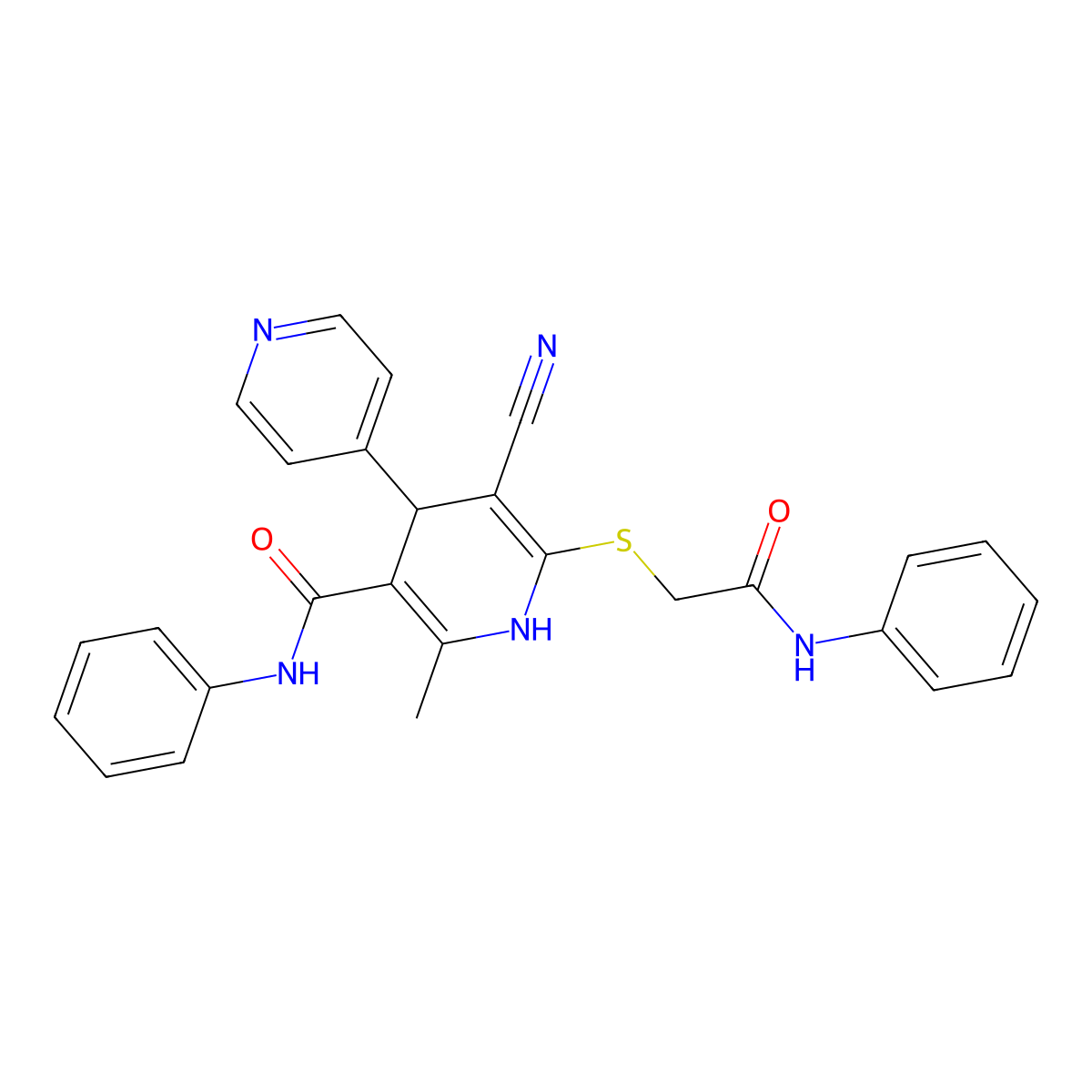 6-(2-anilino-2-oxoethyl)sulfanyl-5-cyano-2-methyl-N-phenyl-4-pyridin-4-yl-1,4-dihydropyridine-3-carboxamide molecular structure, CAS 201274-17-1