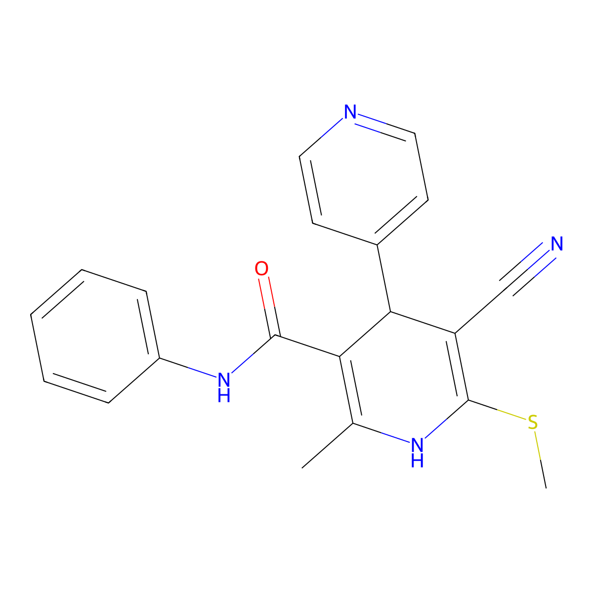 5-cyano-2-methyl-6-methylsulfanyl-N-phenyl-4-pyridin-4-yl-1,4-dihydropyridine-3-carboxamide molecular structure, CAS 201274-18-2