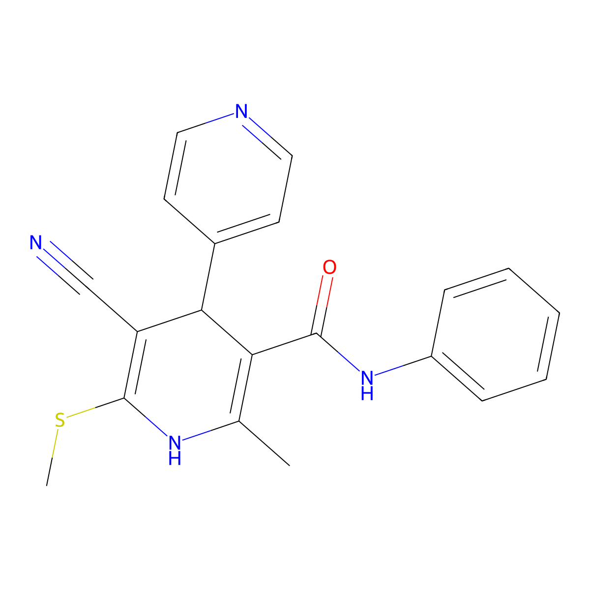 5-cyano-2-methyl-6-methylsulfanyl-N-phenyl-4-pyridin-4-yl-1,4-dihydropyridine-3-carboxamide molecular structure, CAS 201274-18-2