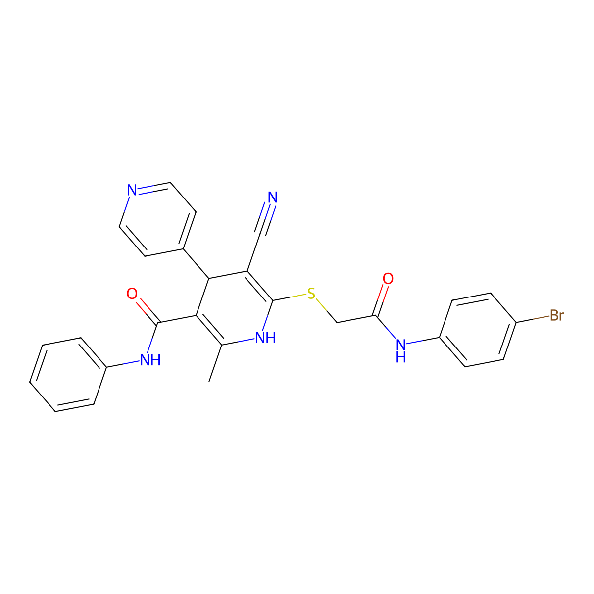 6-[2-(4-bromoanilino)-2-oxoethyl]sulfanyl-5-cyano-2-methyl-N-phenyl-4-pyridin-4-yl-1,4-dihydropyridine-3-carboxamide molecular structure, CAS 201274-19-3