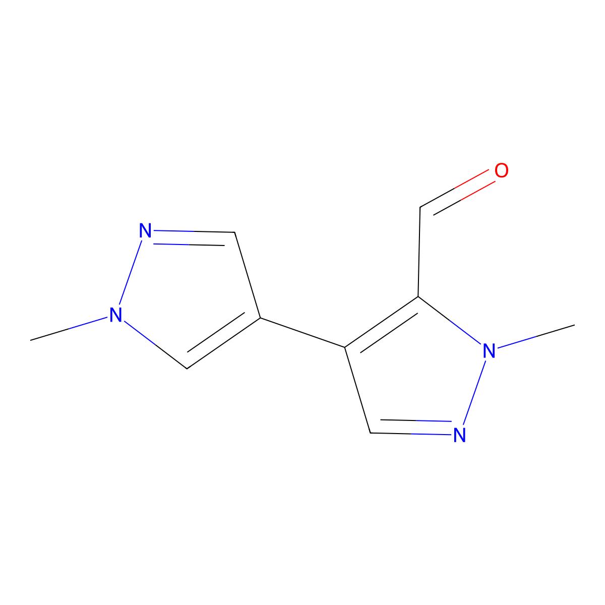 1-methyl-4-(1-methyl-1H-pyrazol-4-yl)-1H-pyrazole-5-carbaldehyde molecular structure, CAS 2012775-97-0