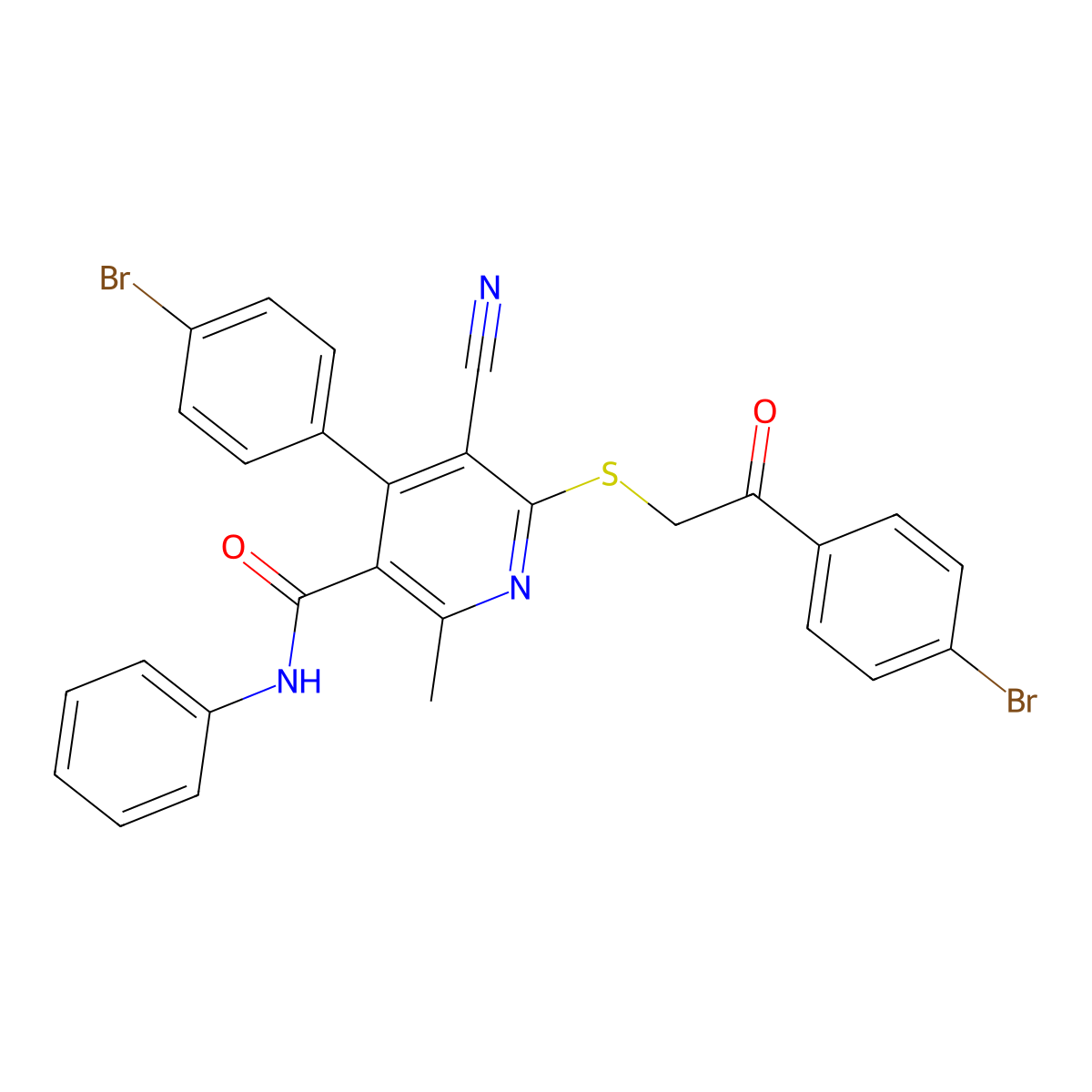 4-(4-bromophenyl)-6-[2-(4-bromophenyl)-2-oxoethyl]sulfanyl-5-cyano-2-methyl-N-phenylpyridine-3-carboxamide molecular structure, CAS 201280-81-1