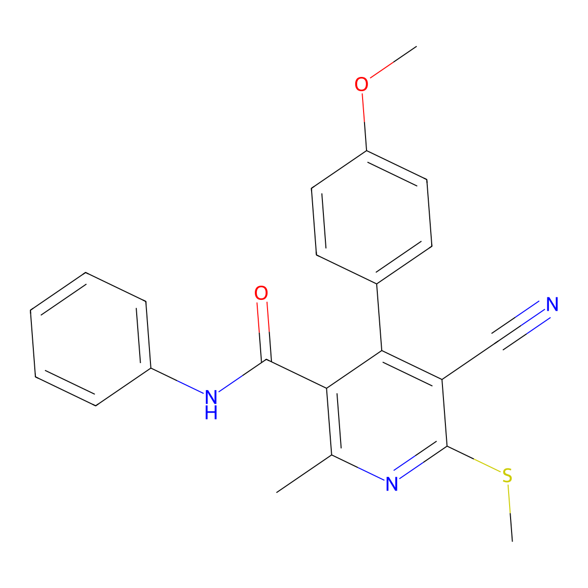5-cyano-4-(4-methoxyphenyl)-2-methyl-6-(methylsulfanyl)-N-phenylpyridine-3-carboxamide molecular structure, CAS 201281-03-0
