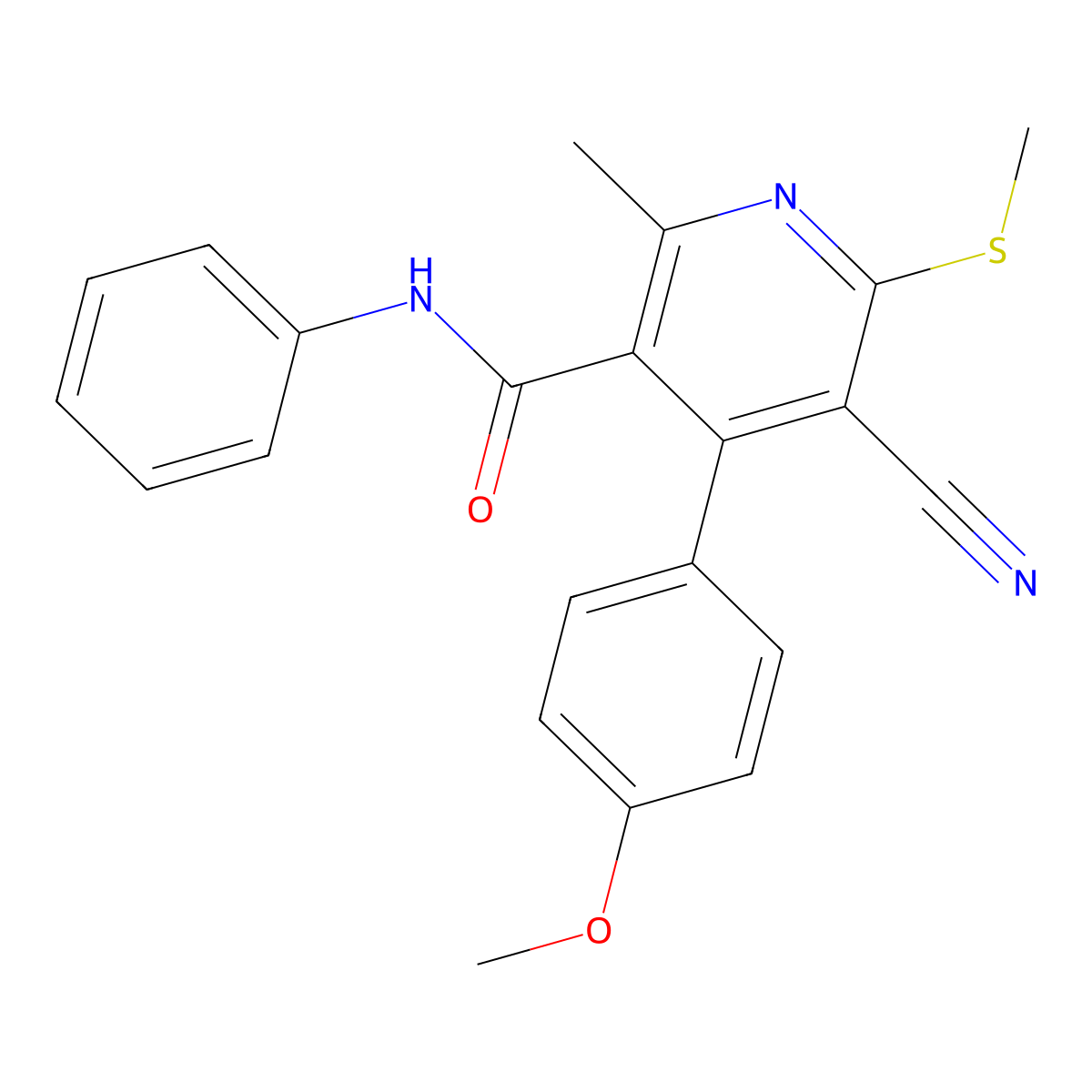 5-cyano-4-(4-methoxyphenyl)-2-methyl-6-(methylsulfanyl)-N-phenylpyridine-3-carboxamide molecular structure, CAS 201281-03-0