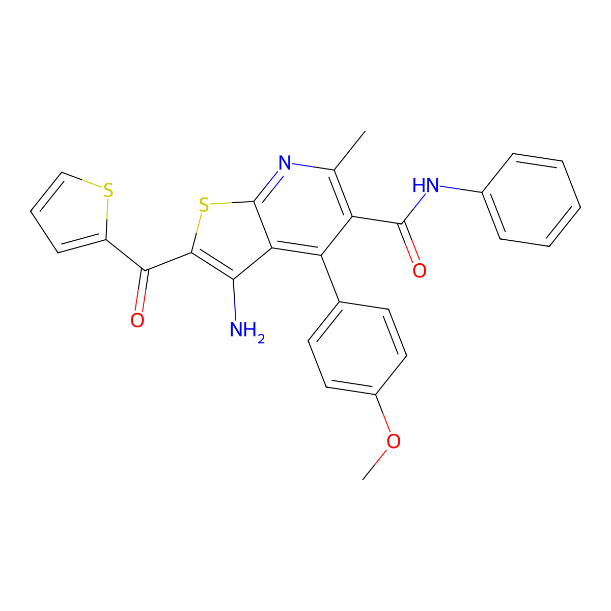 3-amino-4-(4-methoxyphenyl)-6-methyl-N-phenyl-2-(thiophene-2-carbonyl)thieno[2,3-b]pyridine-5-carboxamide molecular structure, CAS 201281-20-1