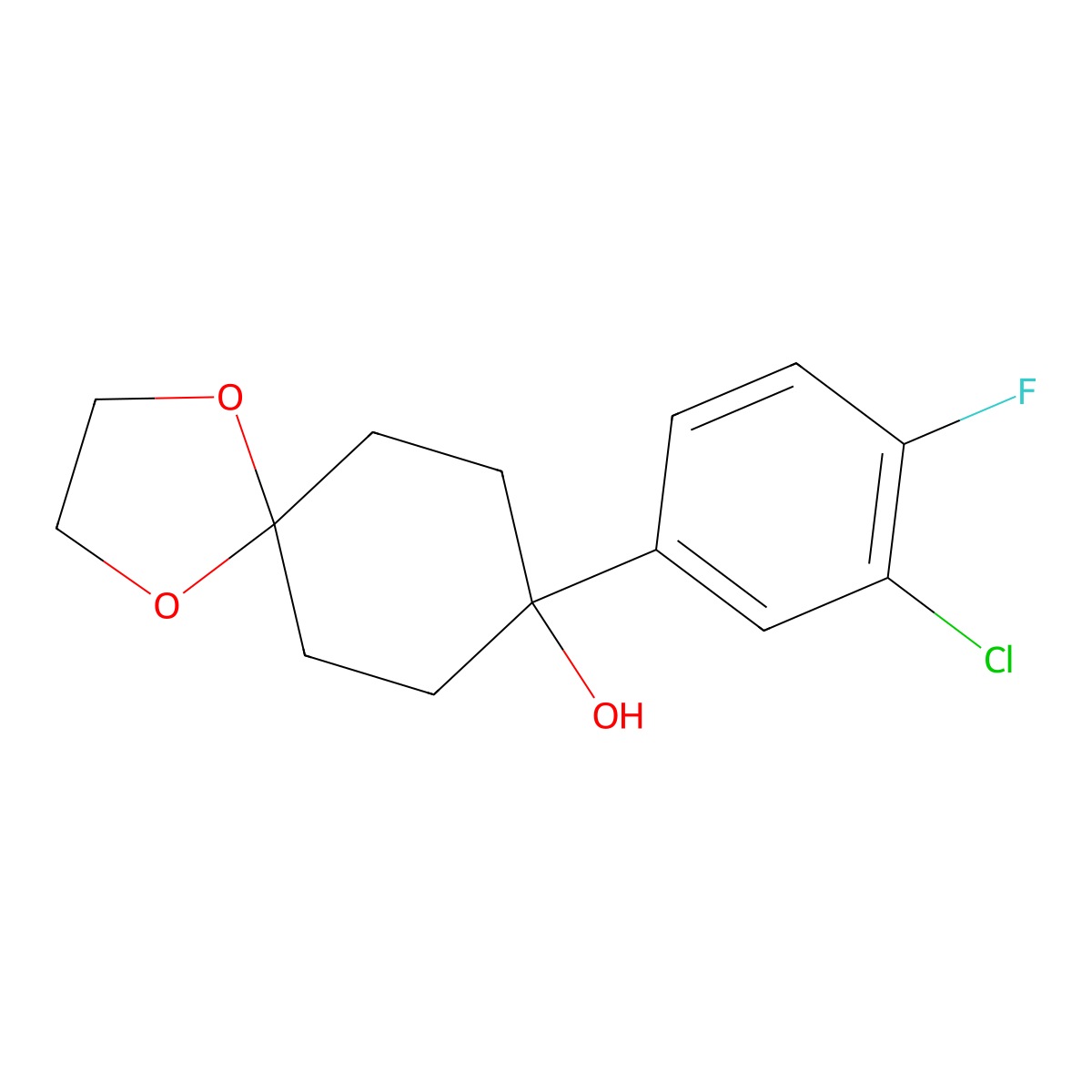 8-(3-Chloro-4-fluorophenyl)-1,4-dioxaspiro[4.5]decan-8-ol molecular structure, CAS 2012815-39-1