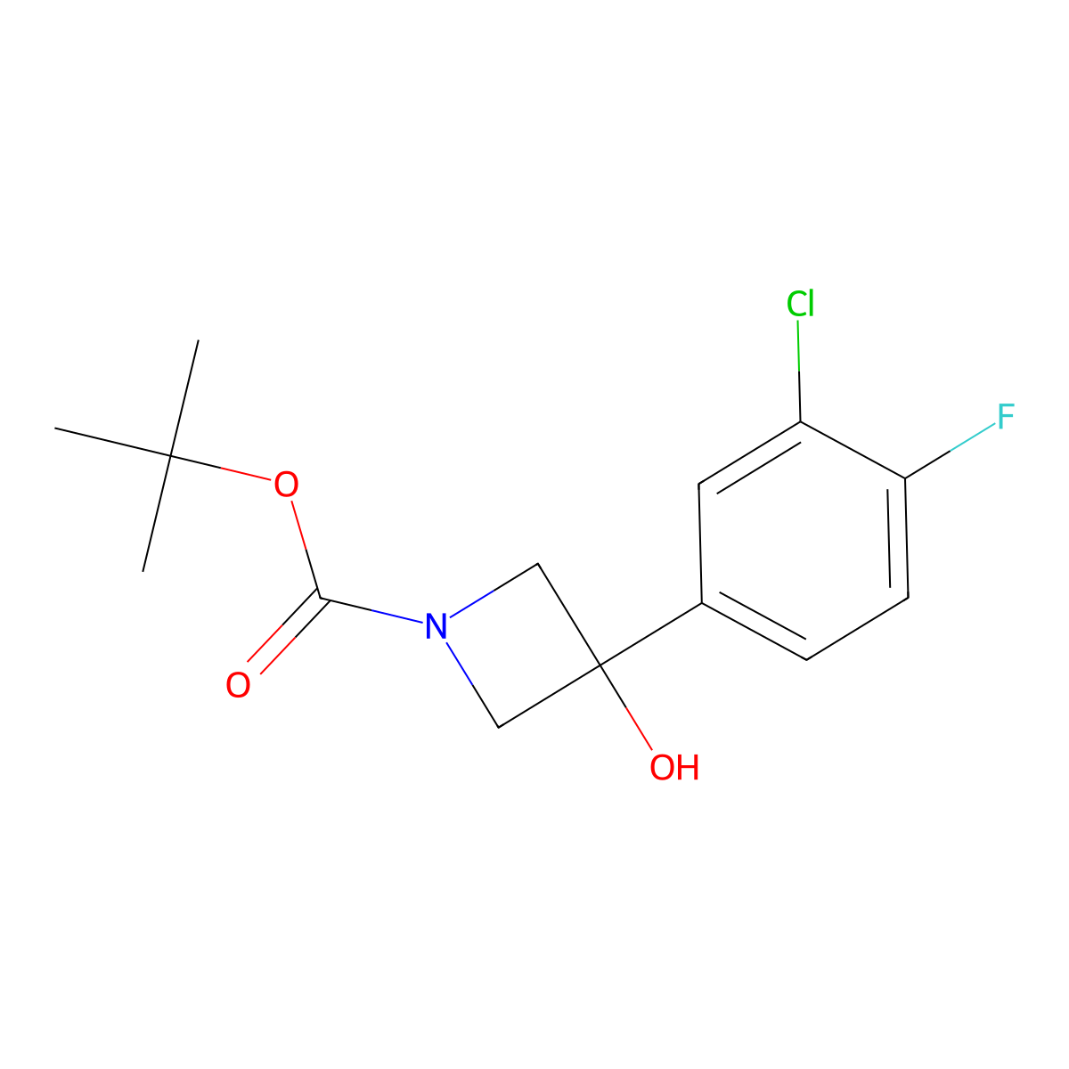1,1-Dimethylethyl 3-(3-chloro-4-fluorophenyl)-3-hydroxy-1-azetidinecarboxylate molecular structure, CAS 2012815-60-8